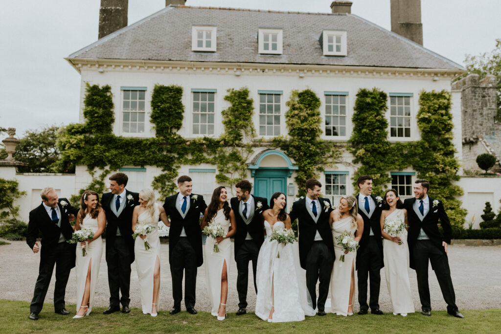 bridal party laughing