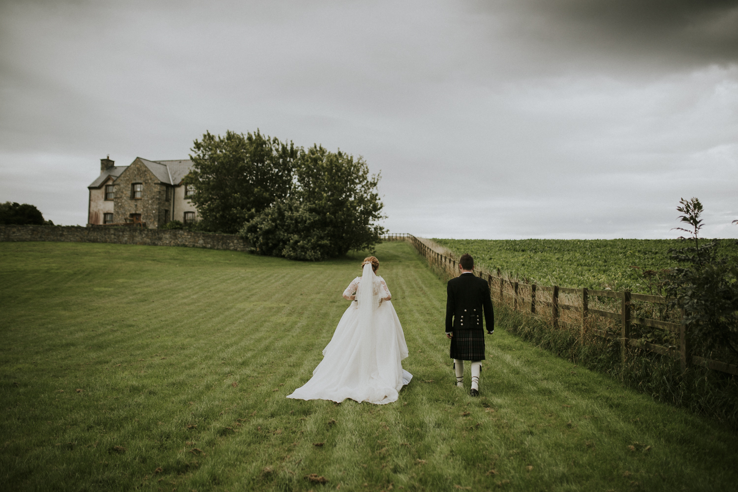 bride and groom walking