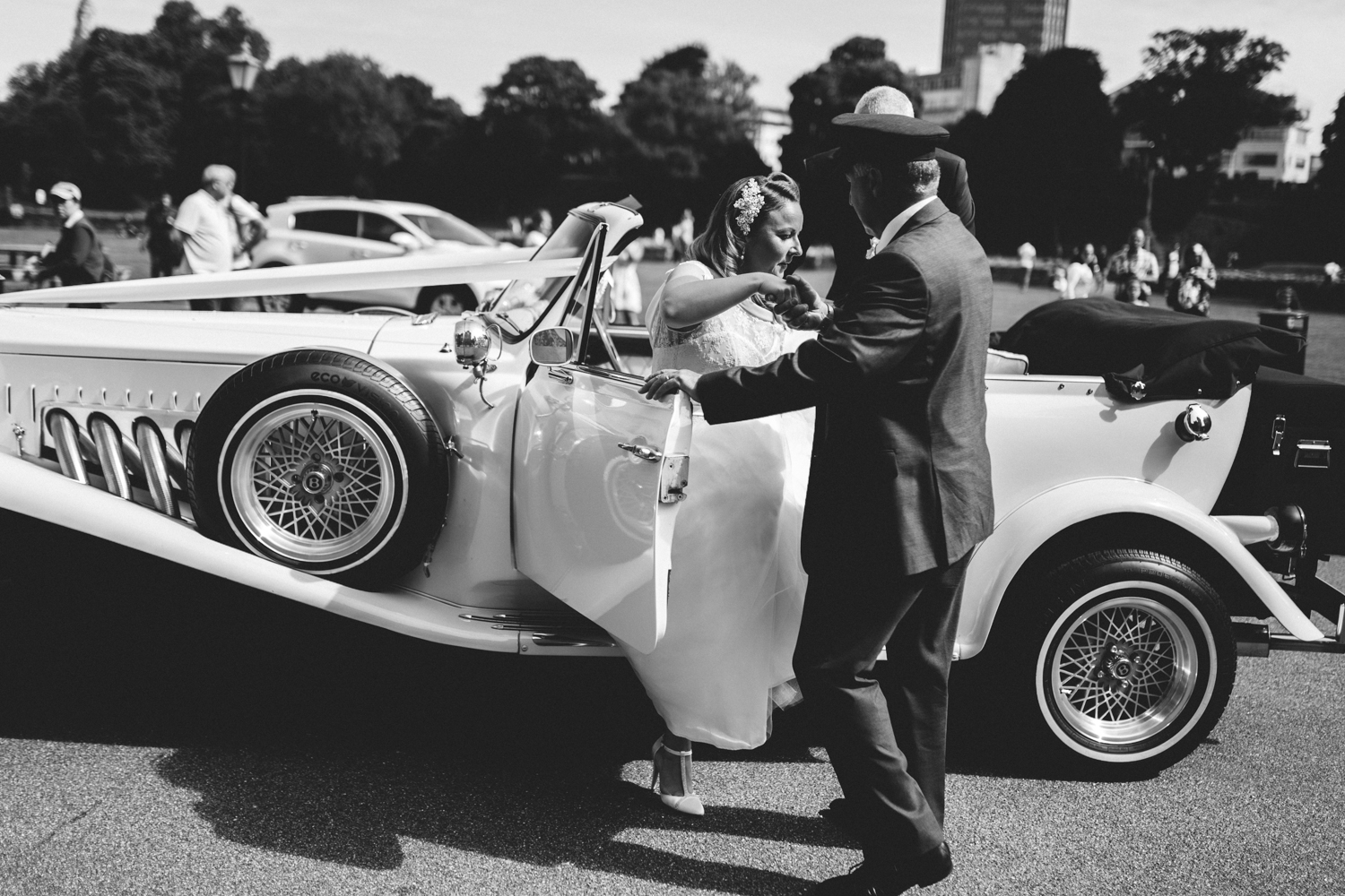 bride getting out of the car