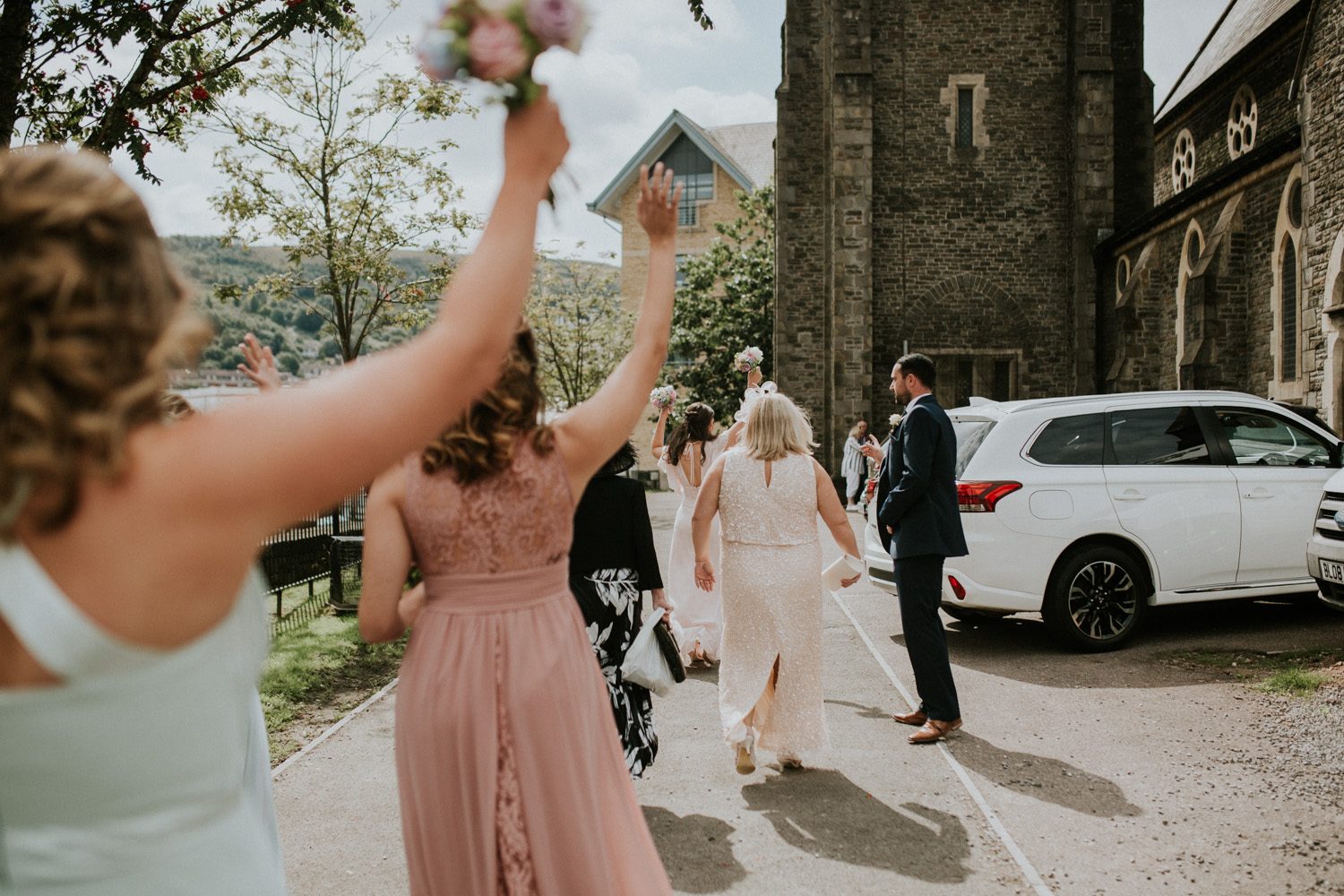 bridesmaids cheering