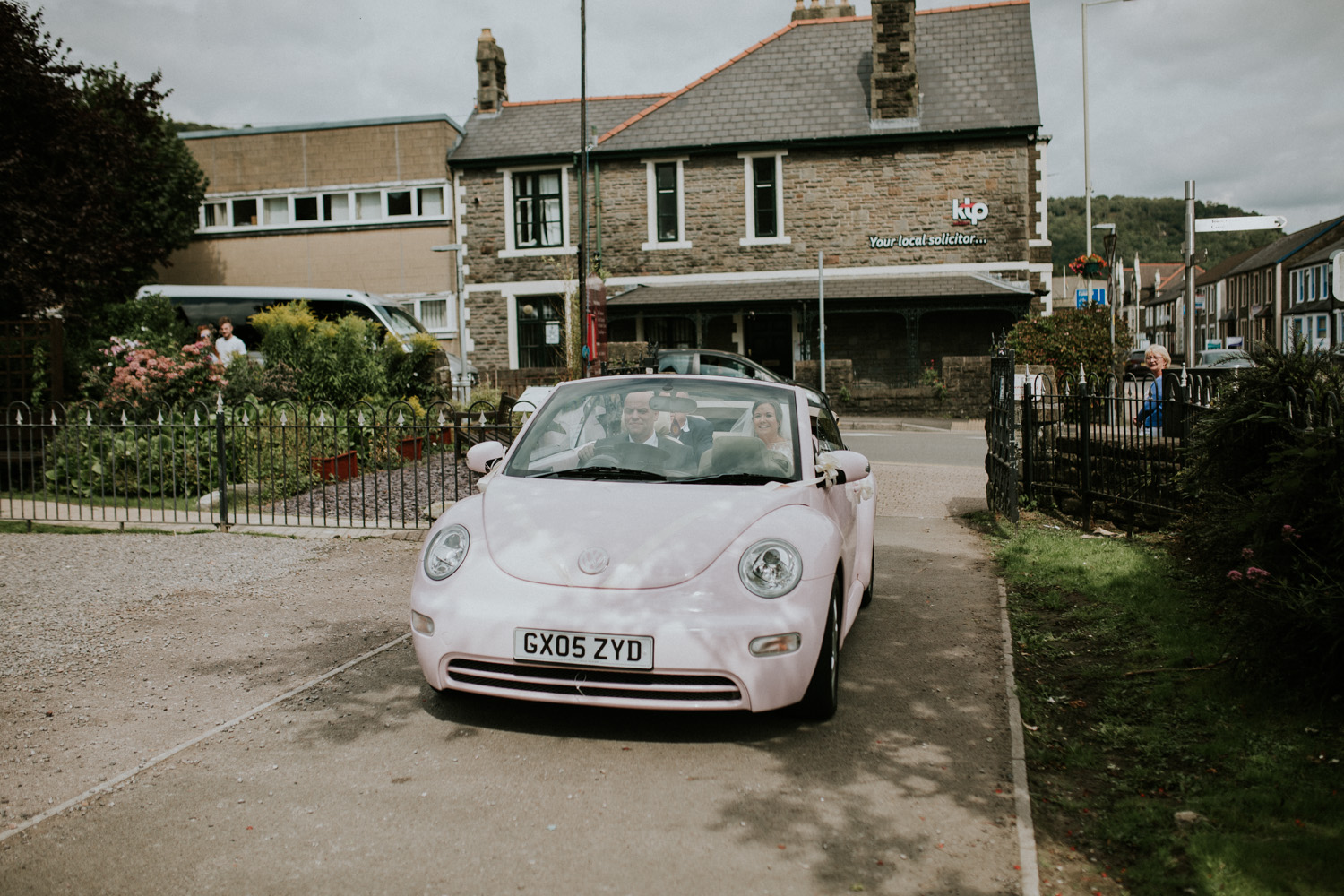 wedding car arriving at the church