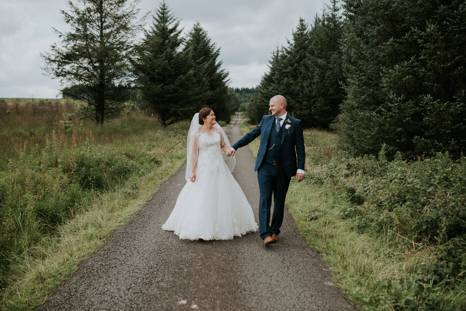 bride and groom walking