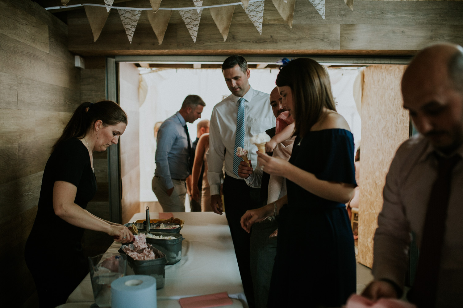 wedding guests waiting for icecream