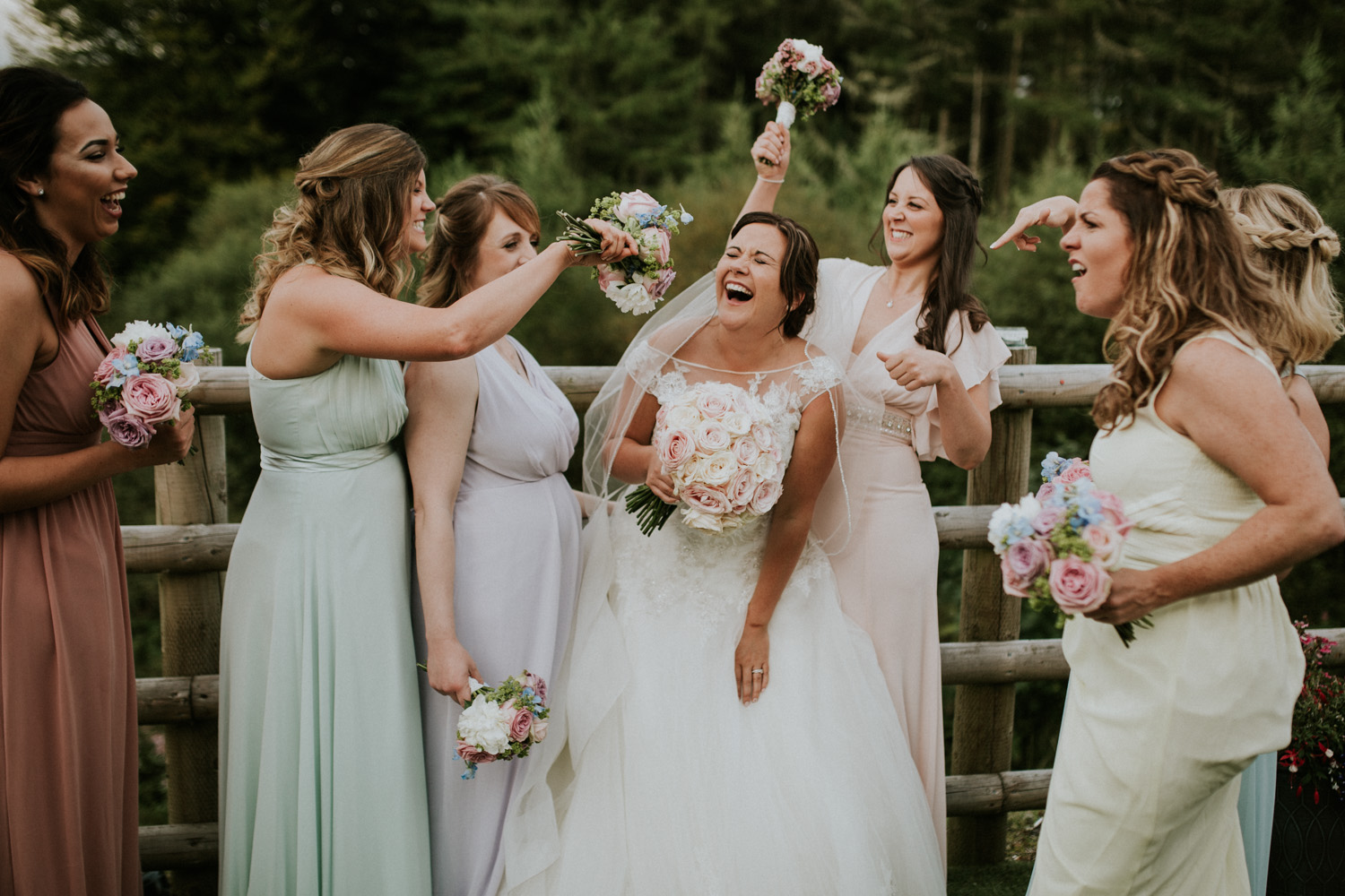 bridesmaids laughing