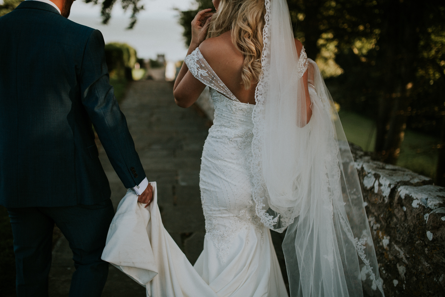 bride and groom laughing