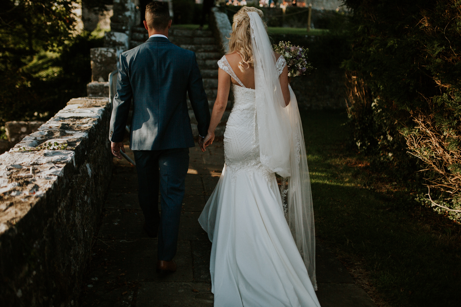 bride and groom walking