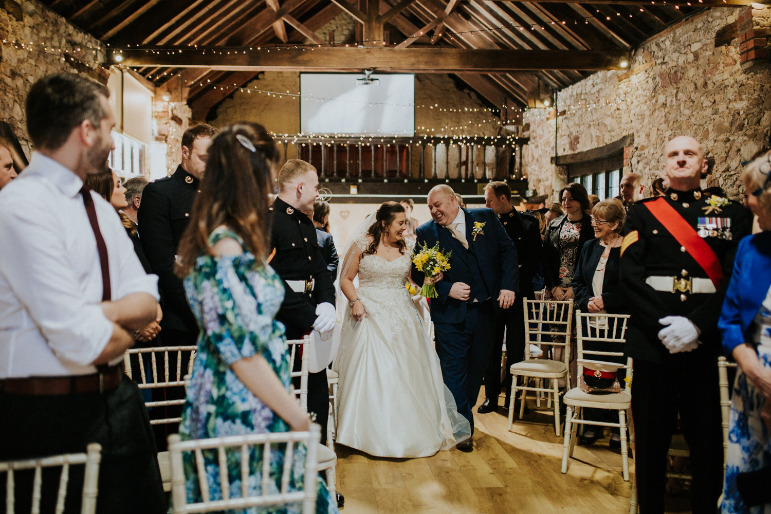 bride and brother laughing