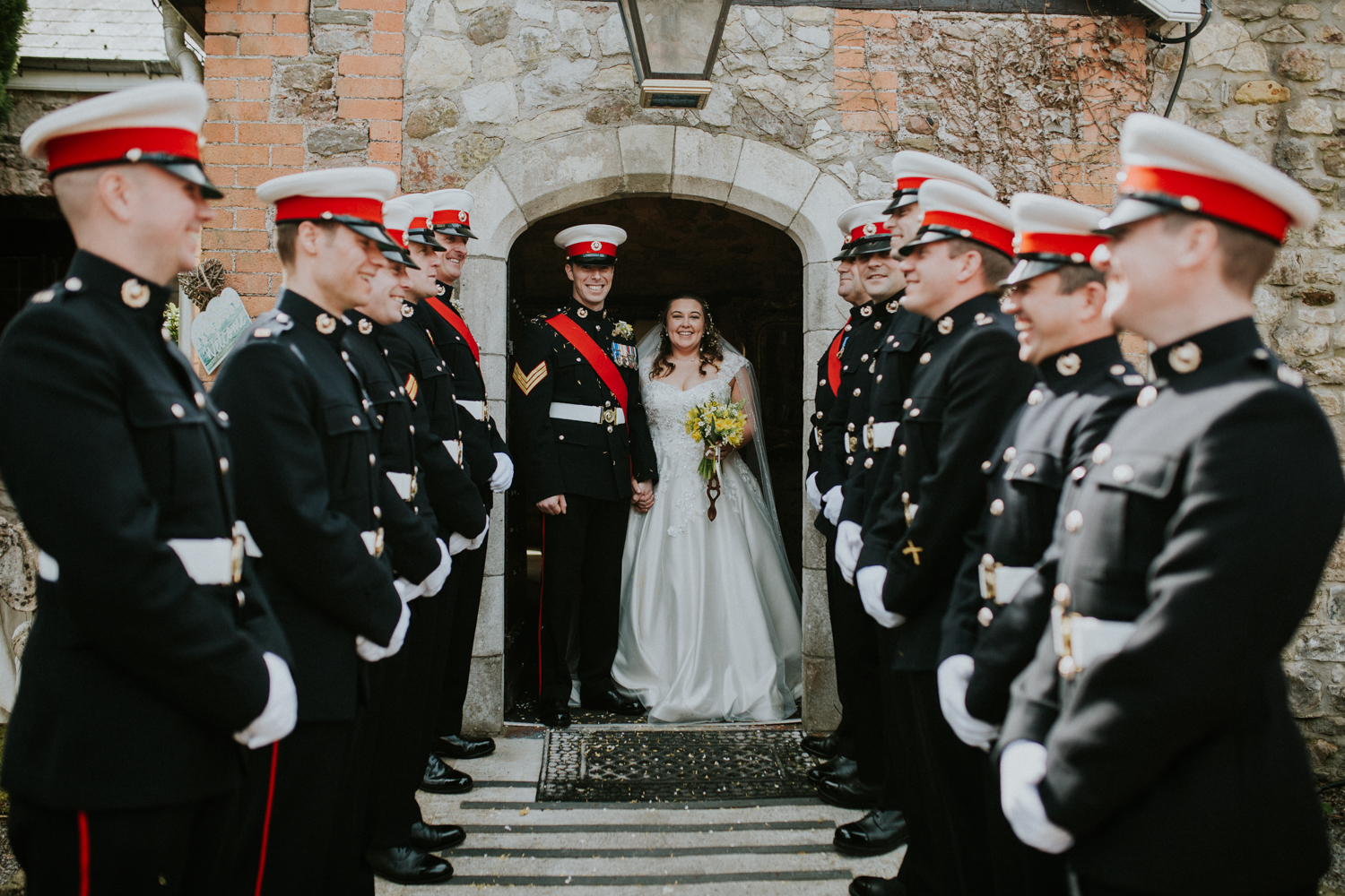 bride and groom and marines