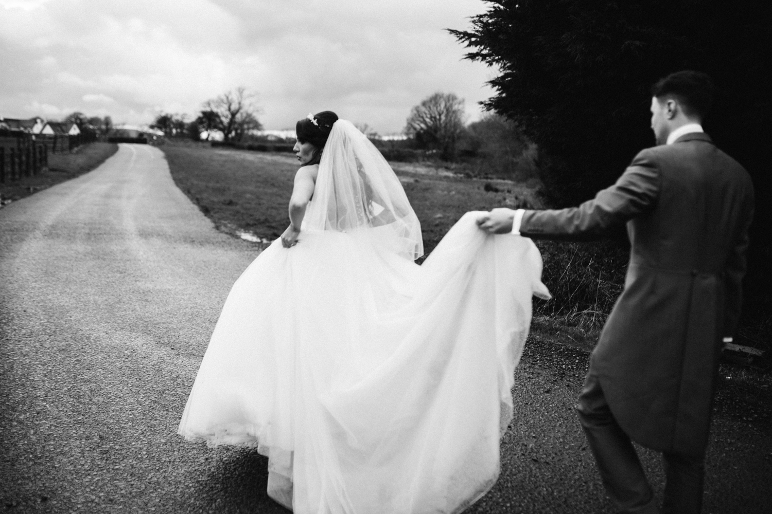 bride and groom walking