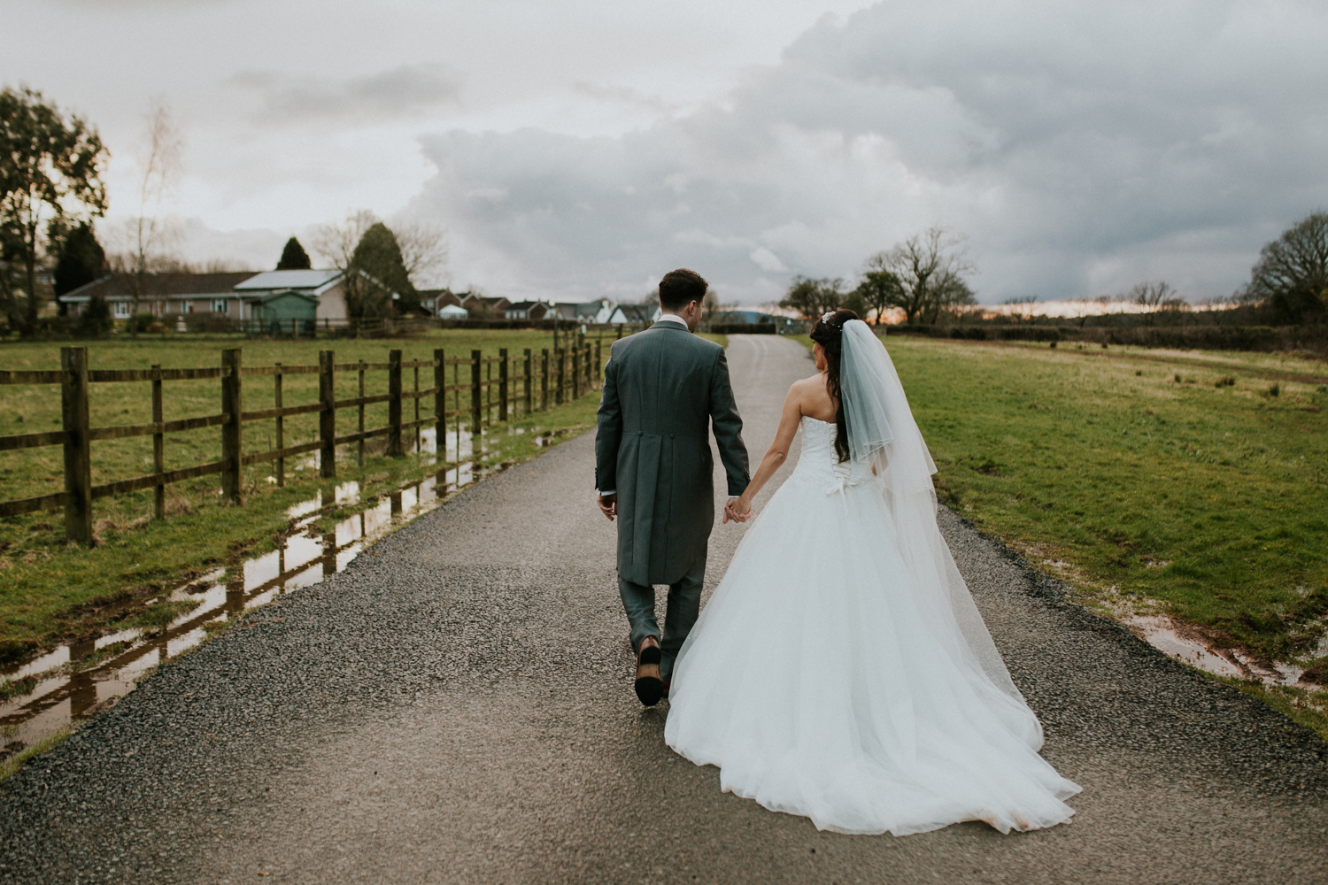 bride and groom walking