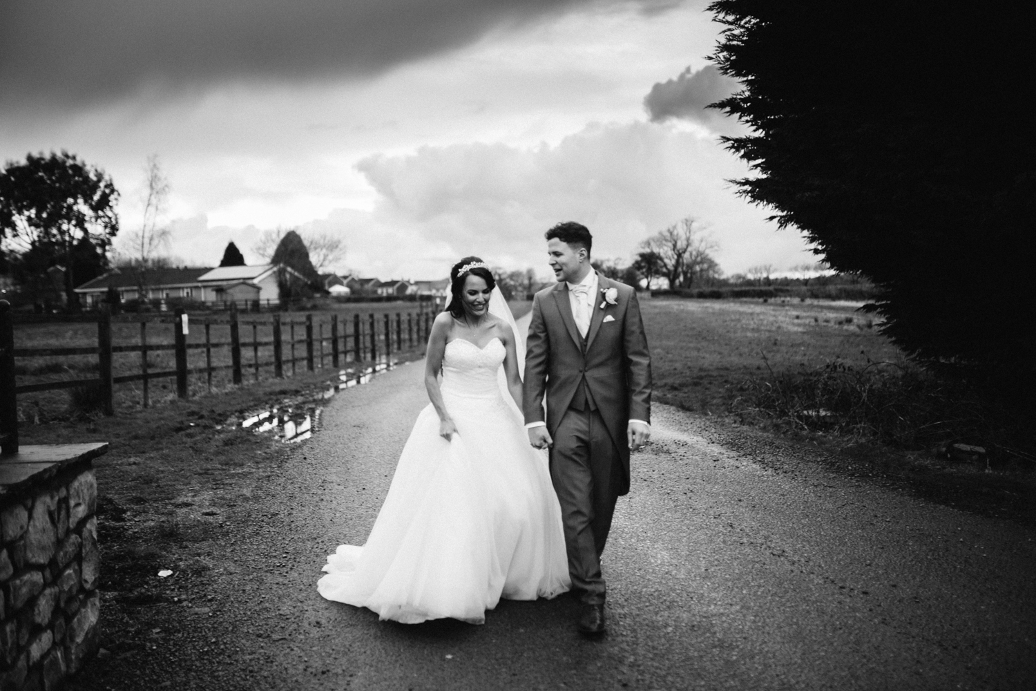 bride and groom walking