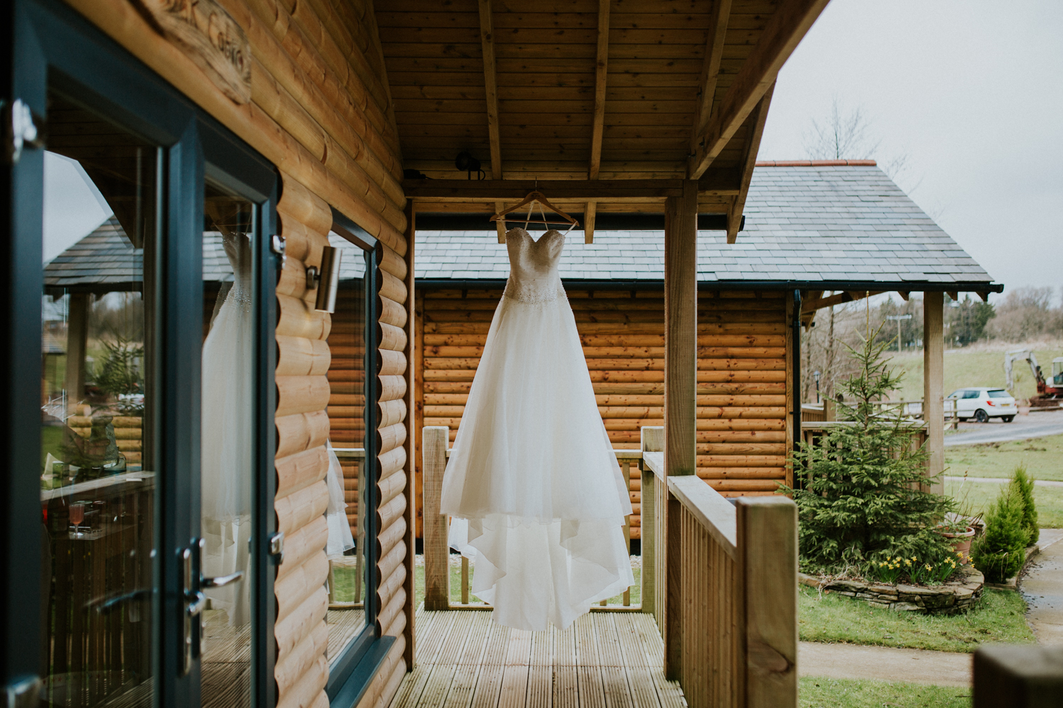 wedding dress hanging