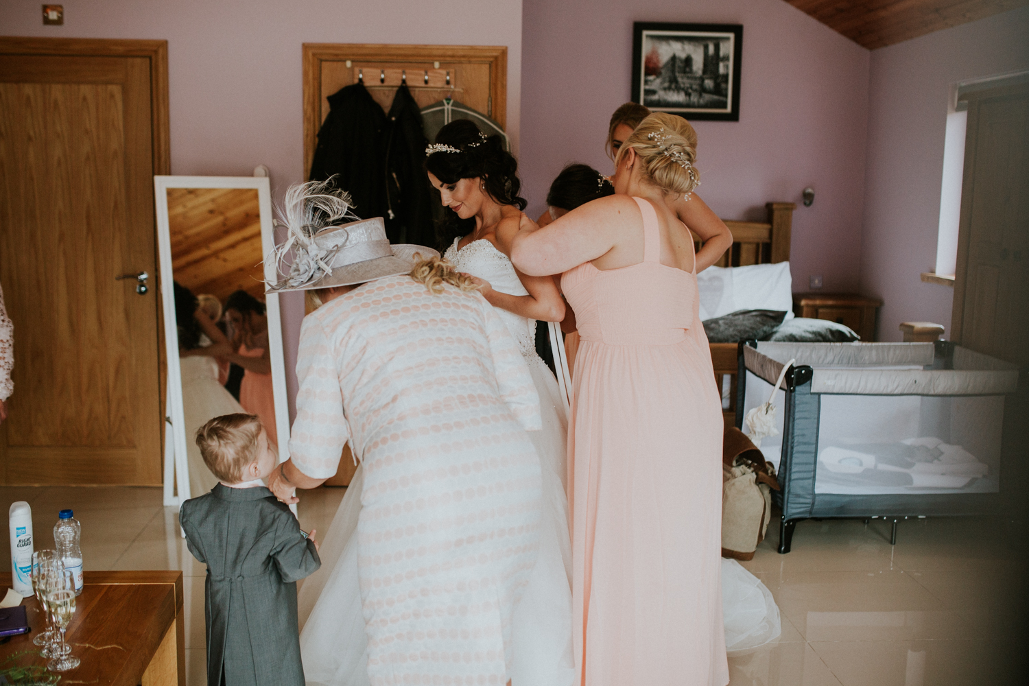 bride getting dresses