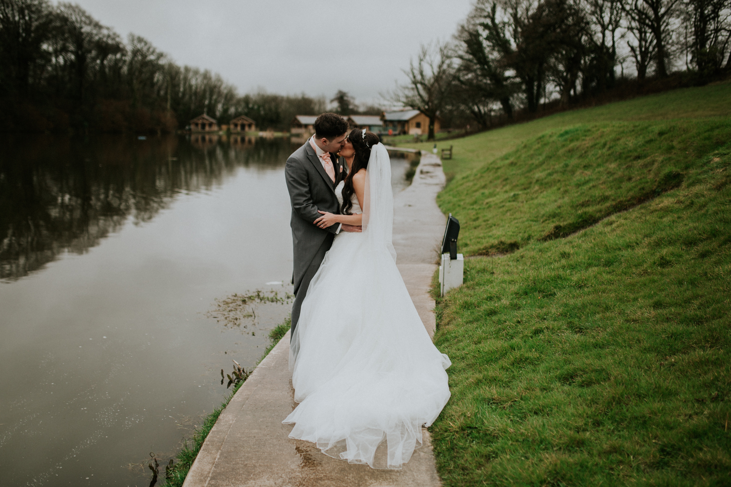 bride and groom kissing