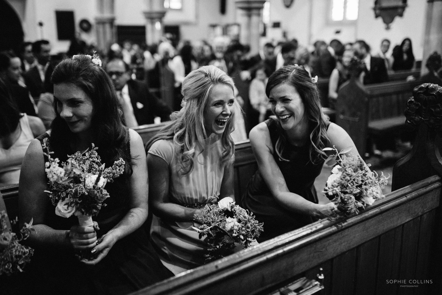 bridesmaids laughing