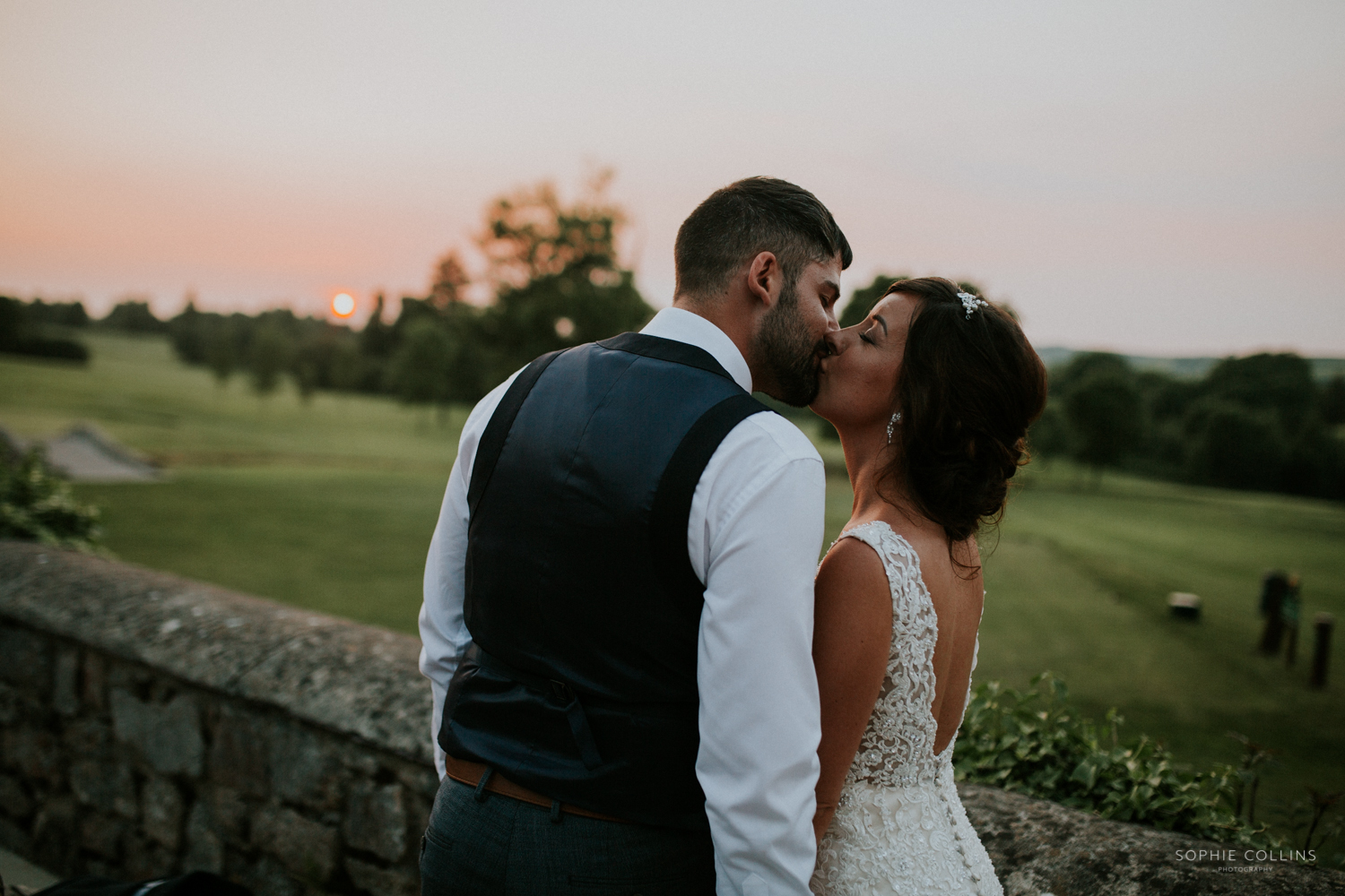 bride and groom and sunset 