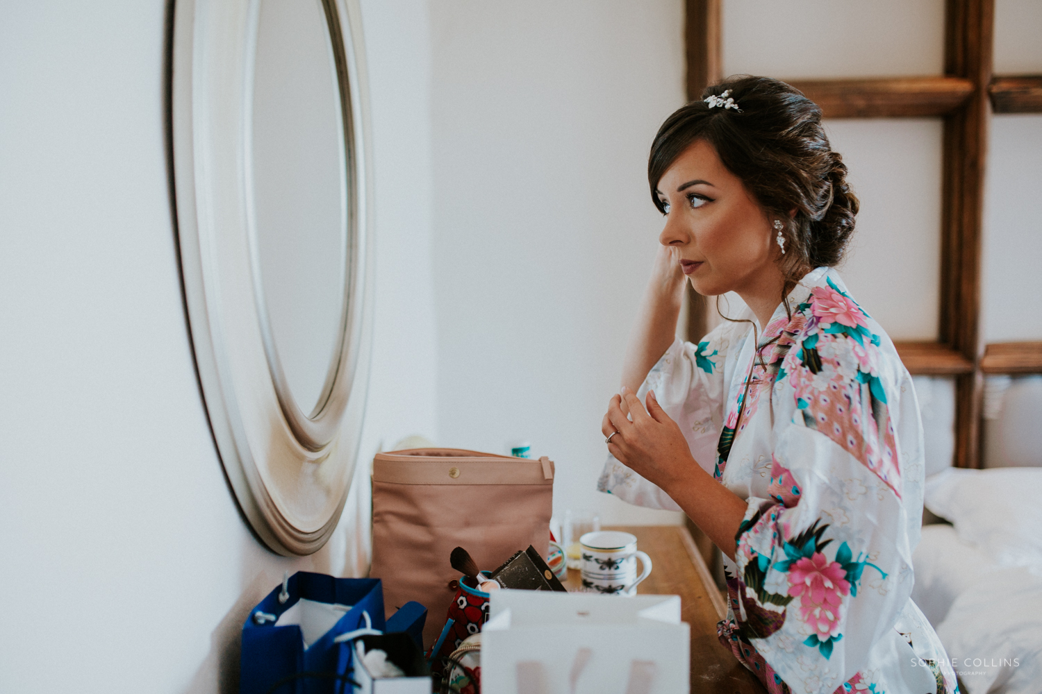 bride looking in the mirror