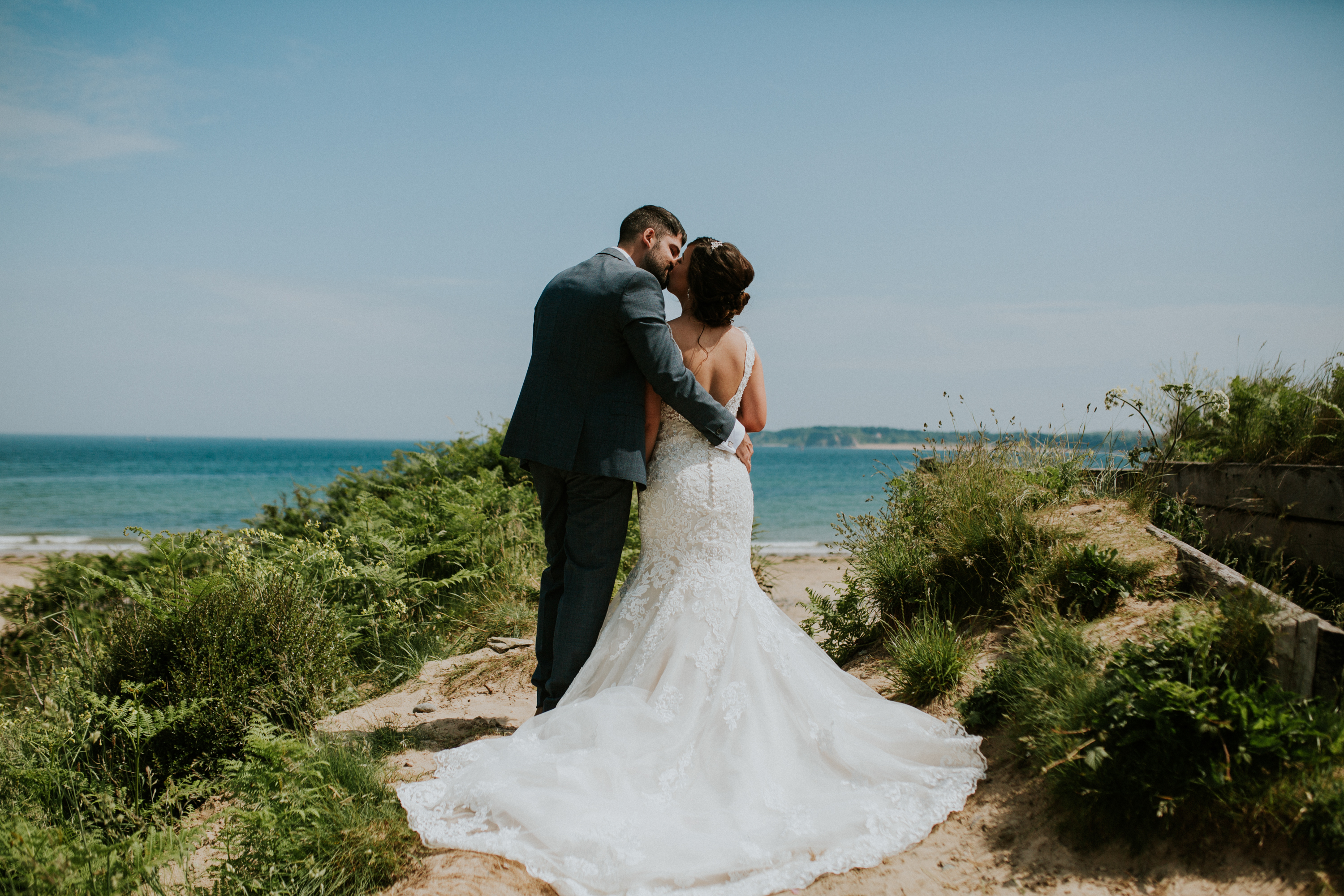 bride and groom on the beach