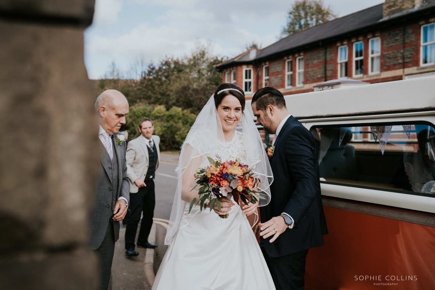 bride arrives in church