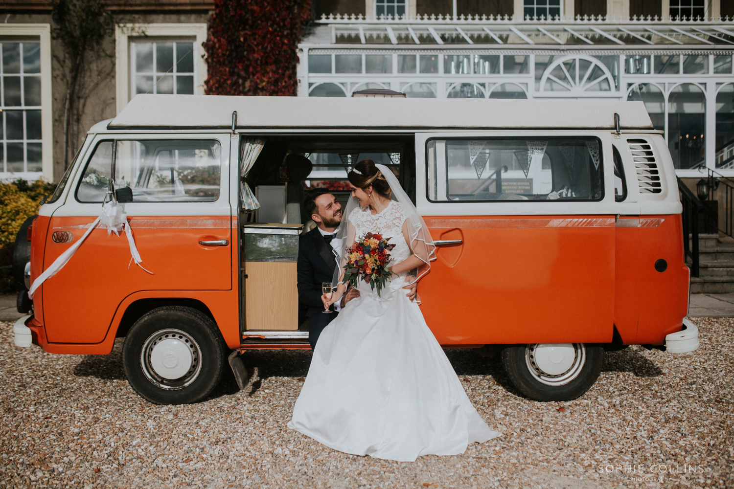 bride groom and camper van 