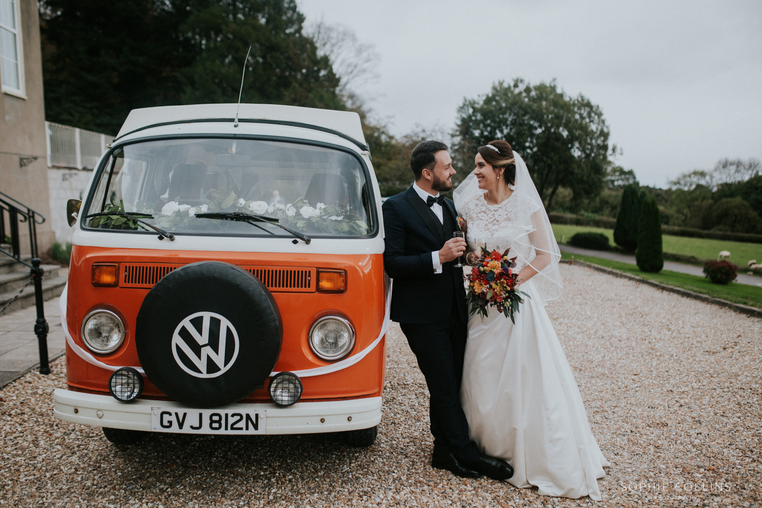 bride groom and camper van