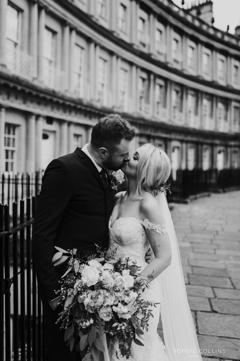 bride and groom kissing 