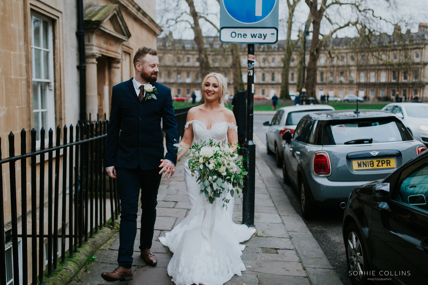 couple walking through bath