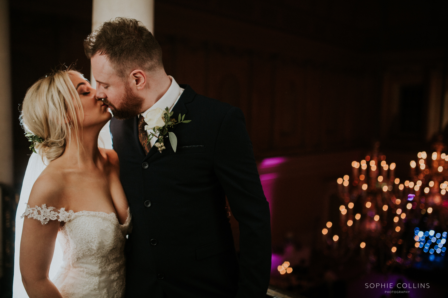 bride and groom kissing