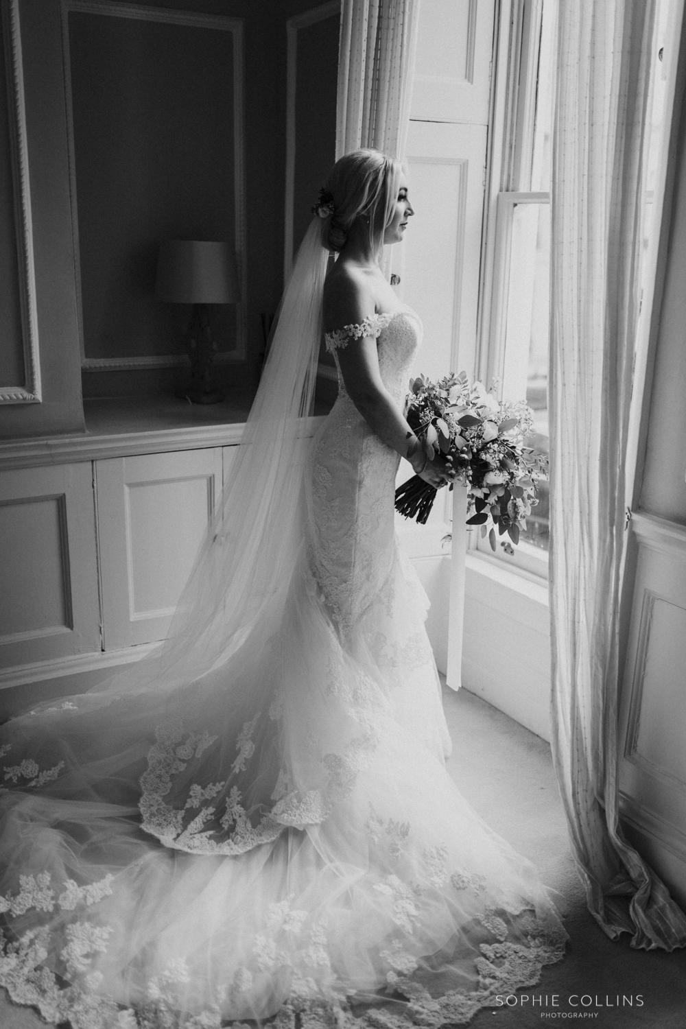 bride looking out the window