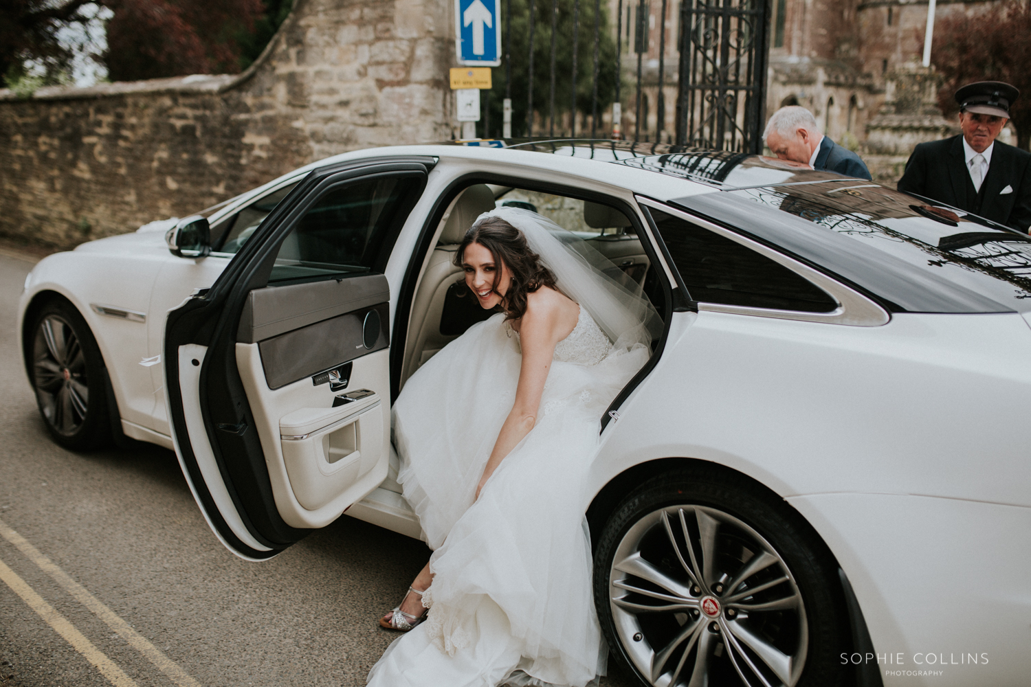 bride getting out the car 