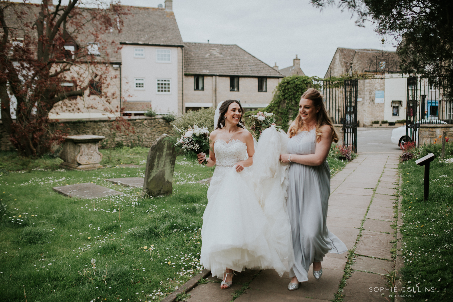 bride walking to the church 