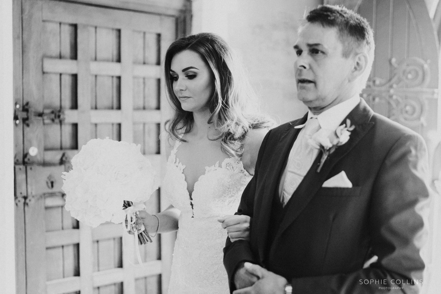 bride and dad outside church 