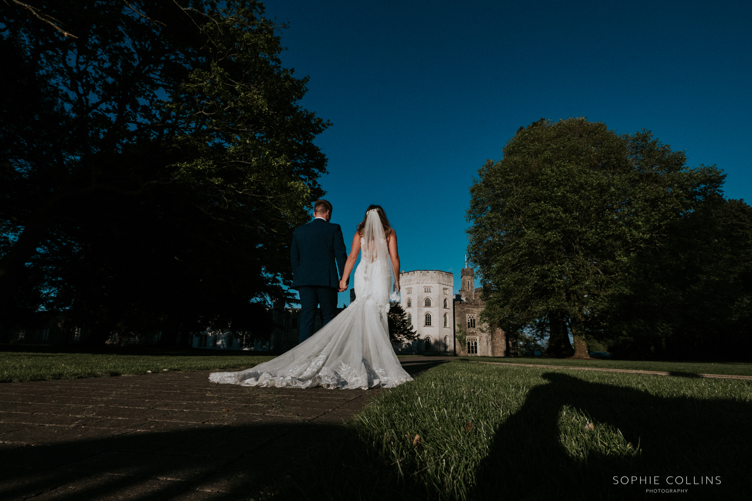 bride and groom walking 