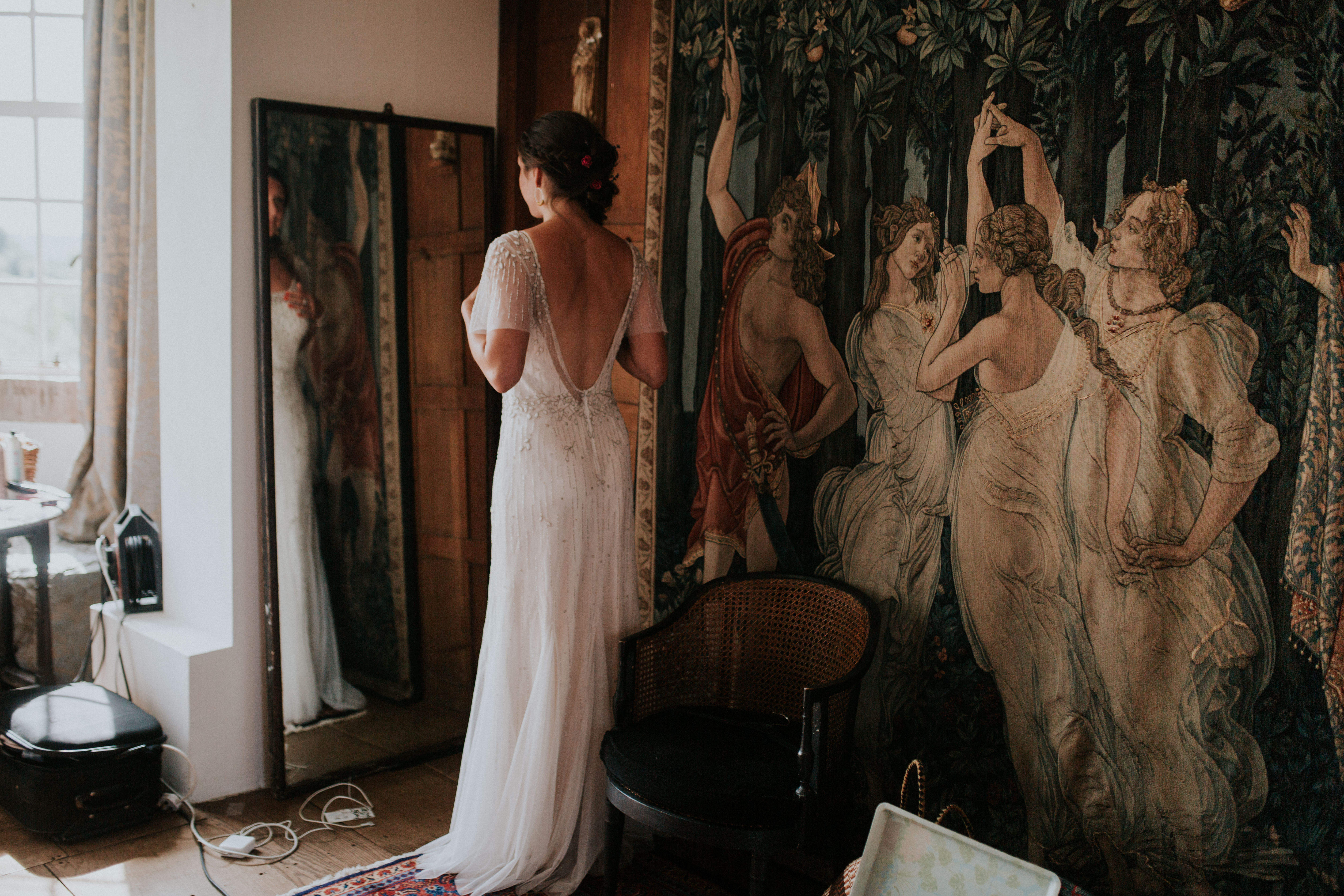 bride looking in the mirror 