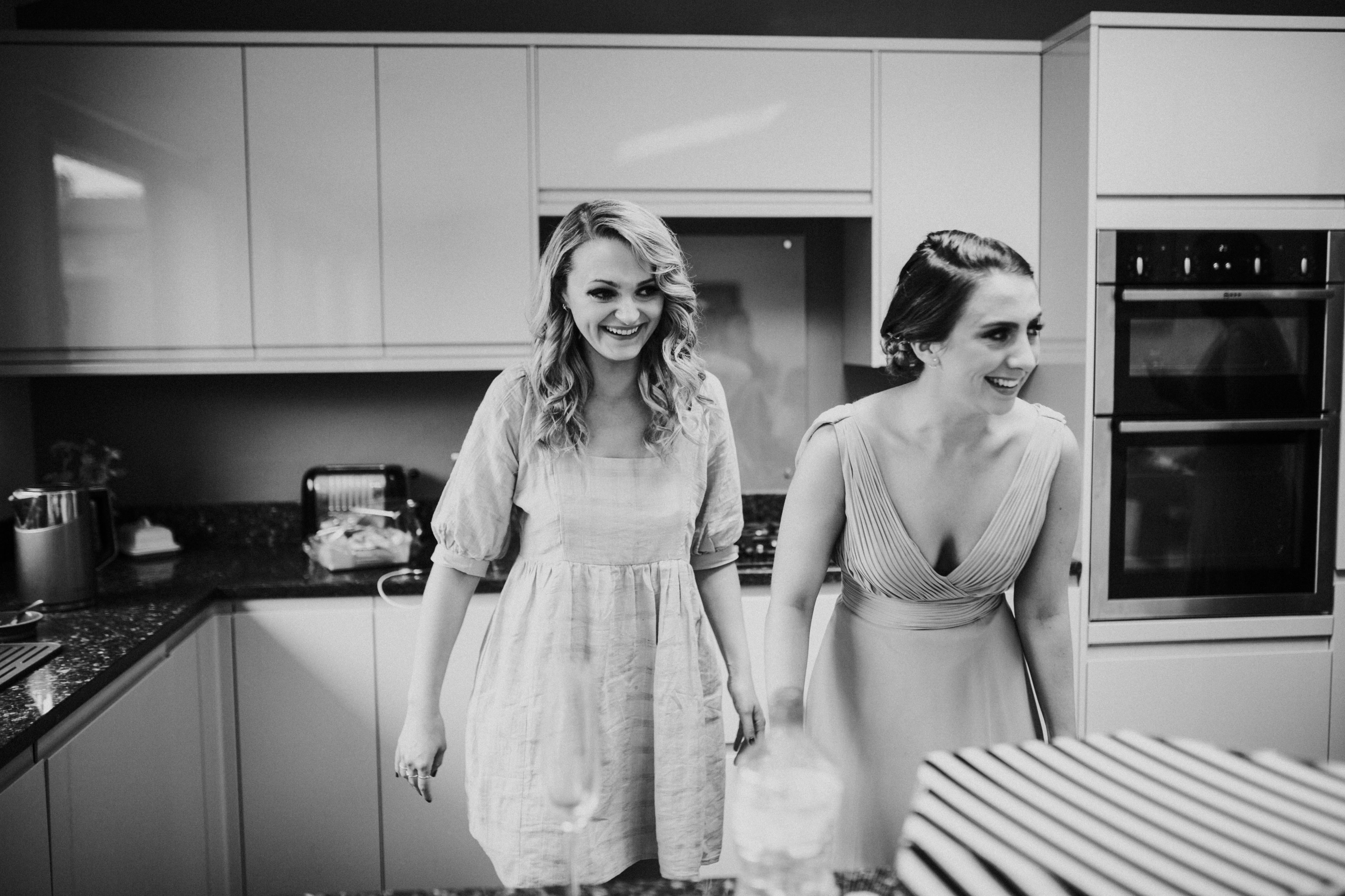 bridesmaids laughing 