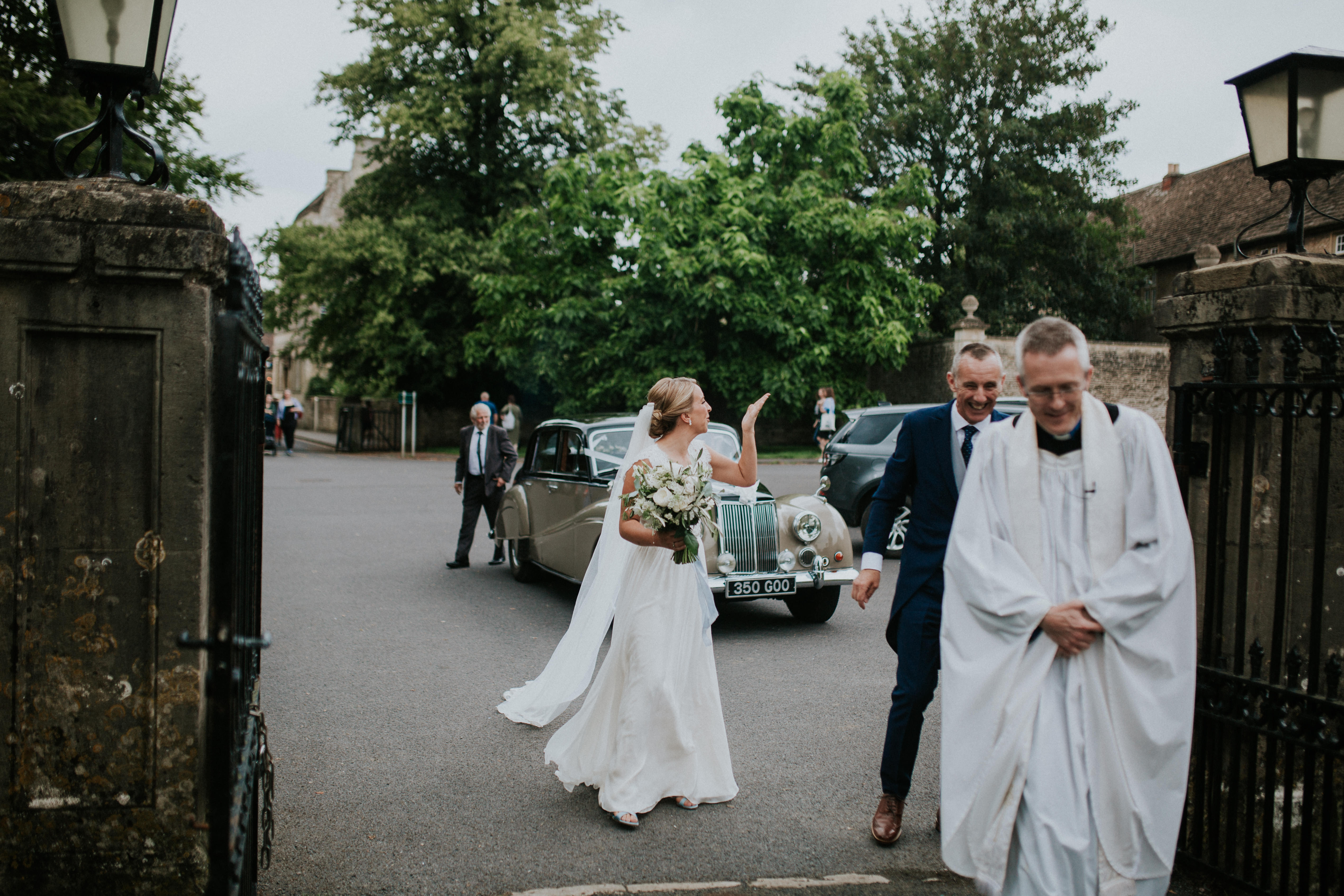 bride greeting guests 