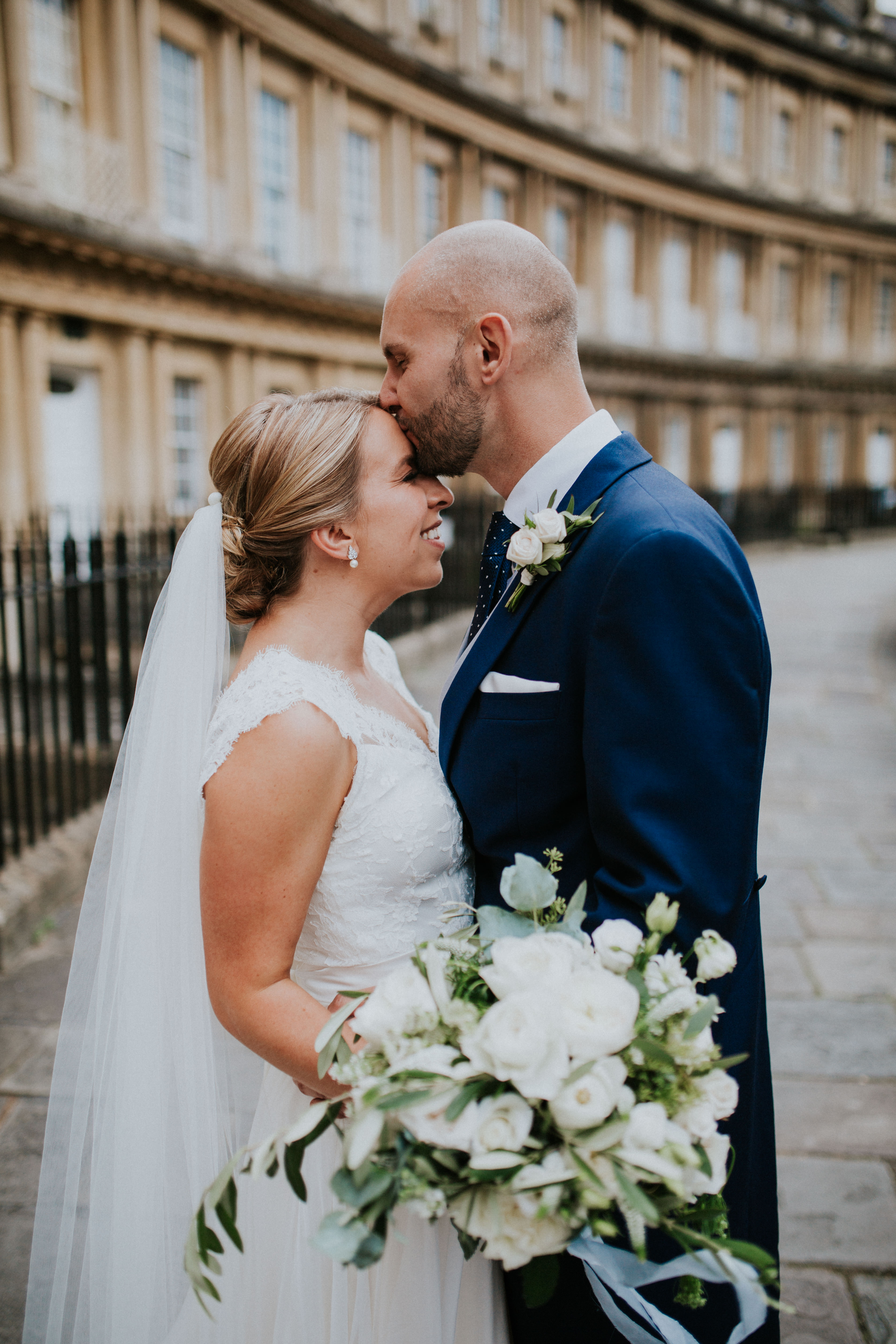 bride and groom portraits in bath square 