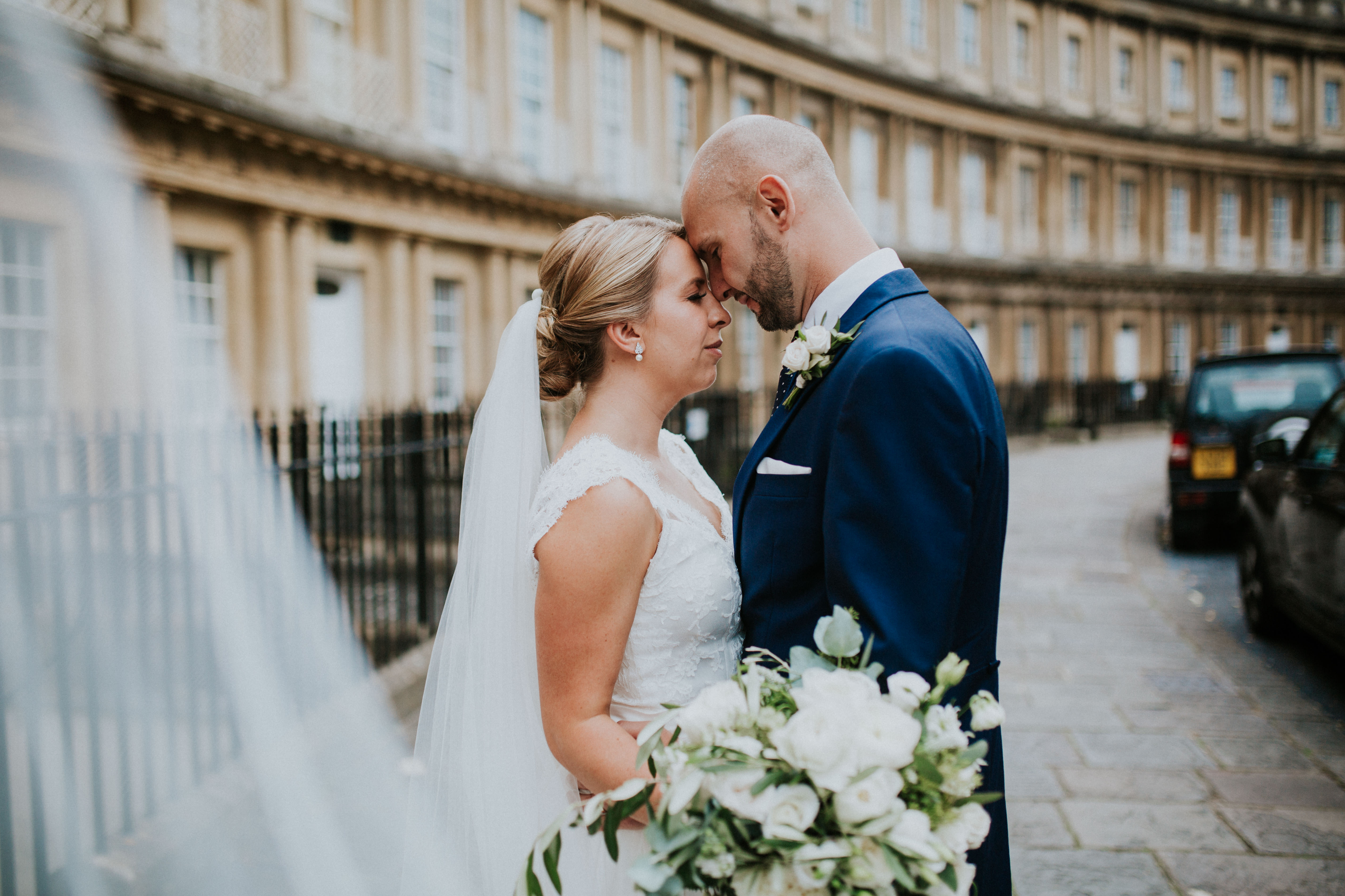 bride and groom portraits in bath square 