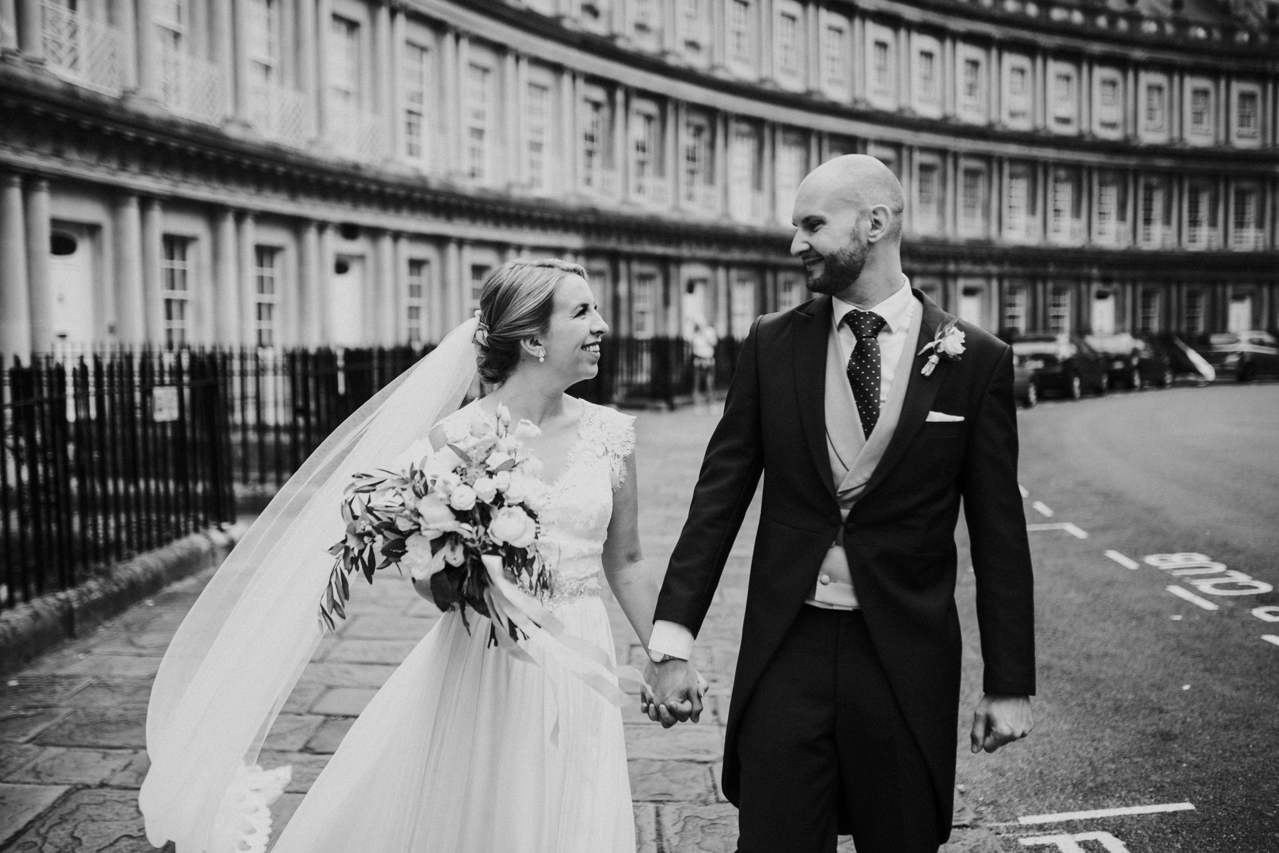 bride and groom portraits in bath square 