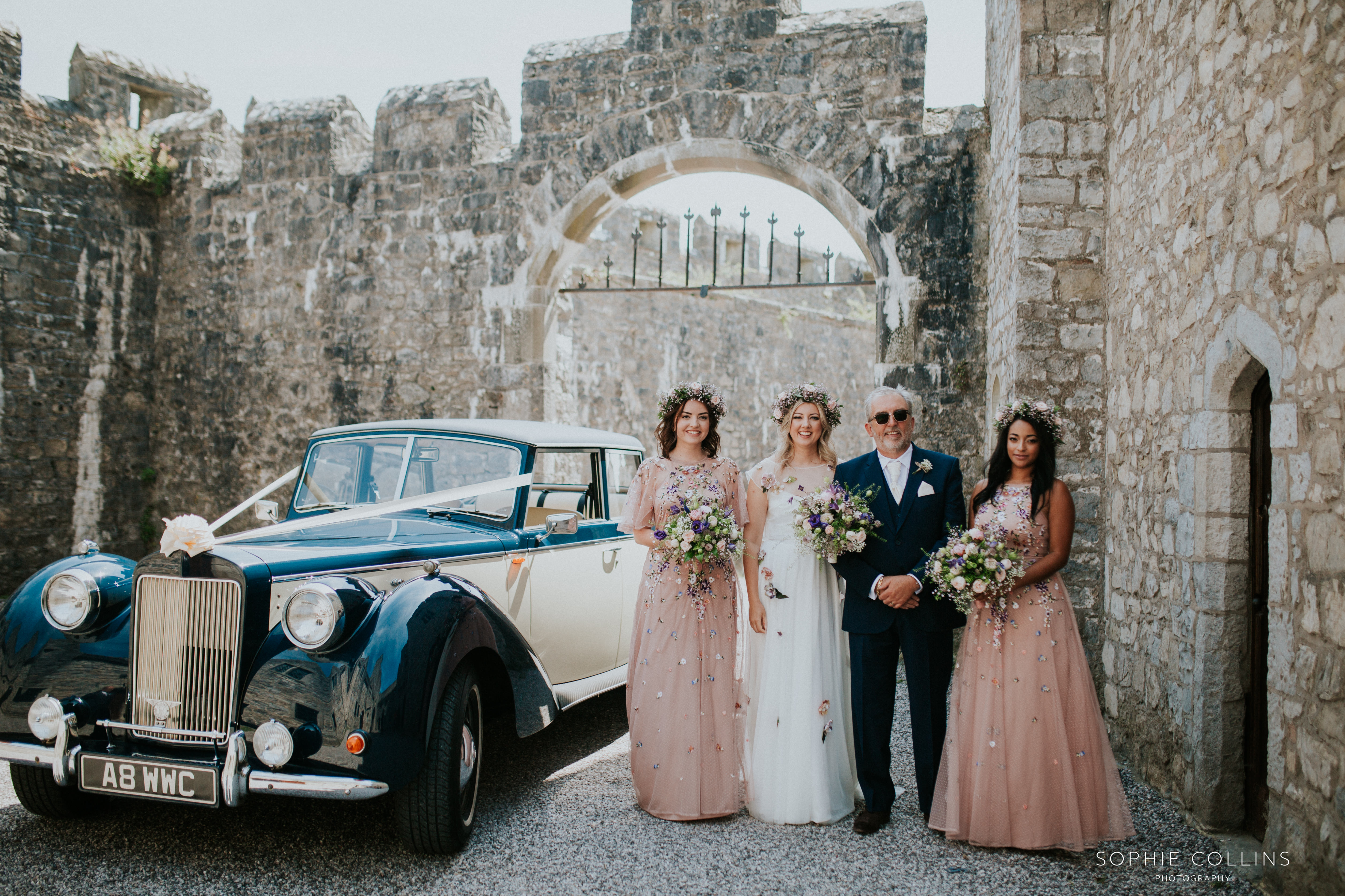 bride, dad and bridesmaids 