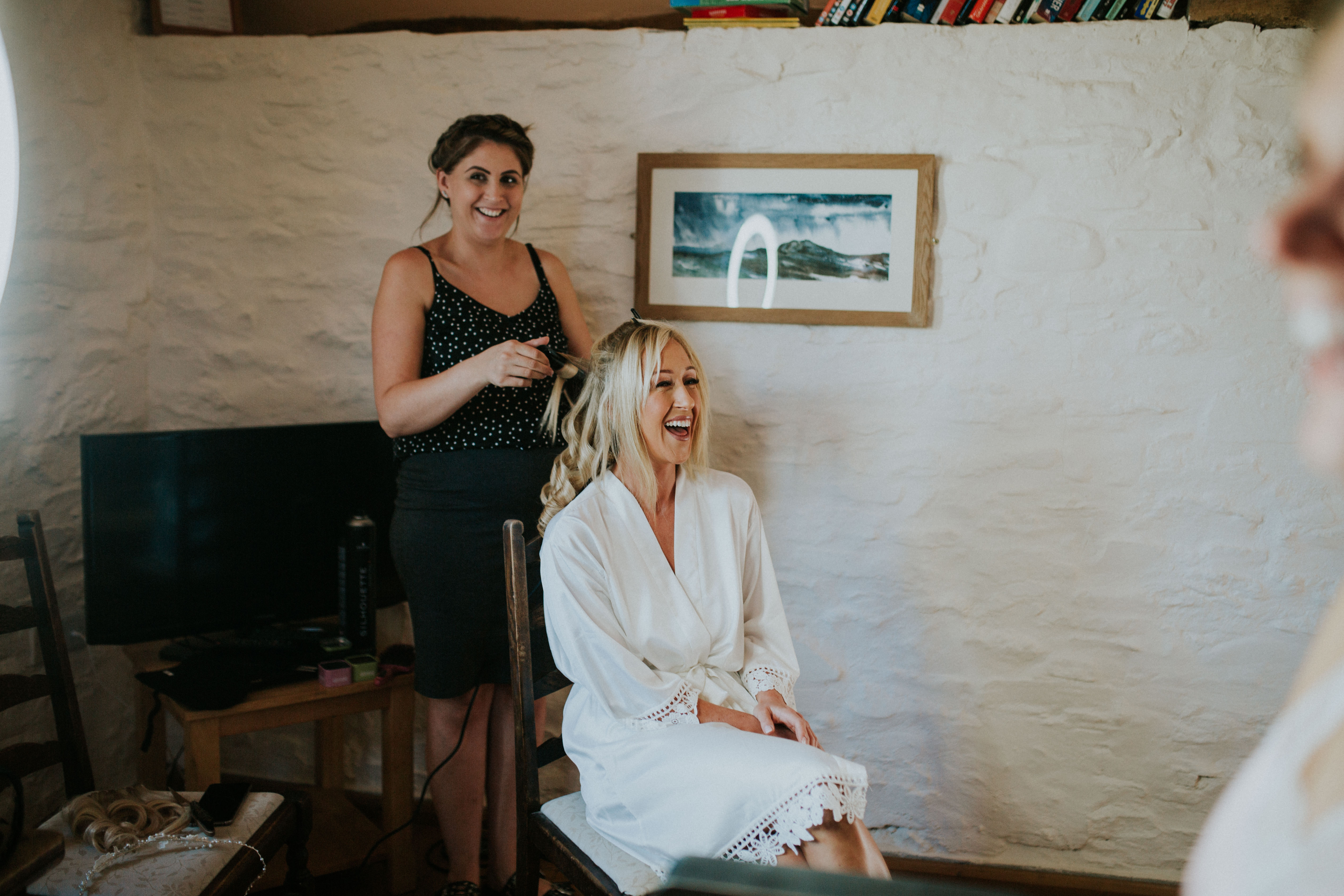 bride having hair done 