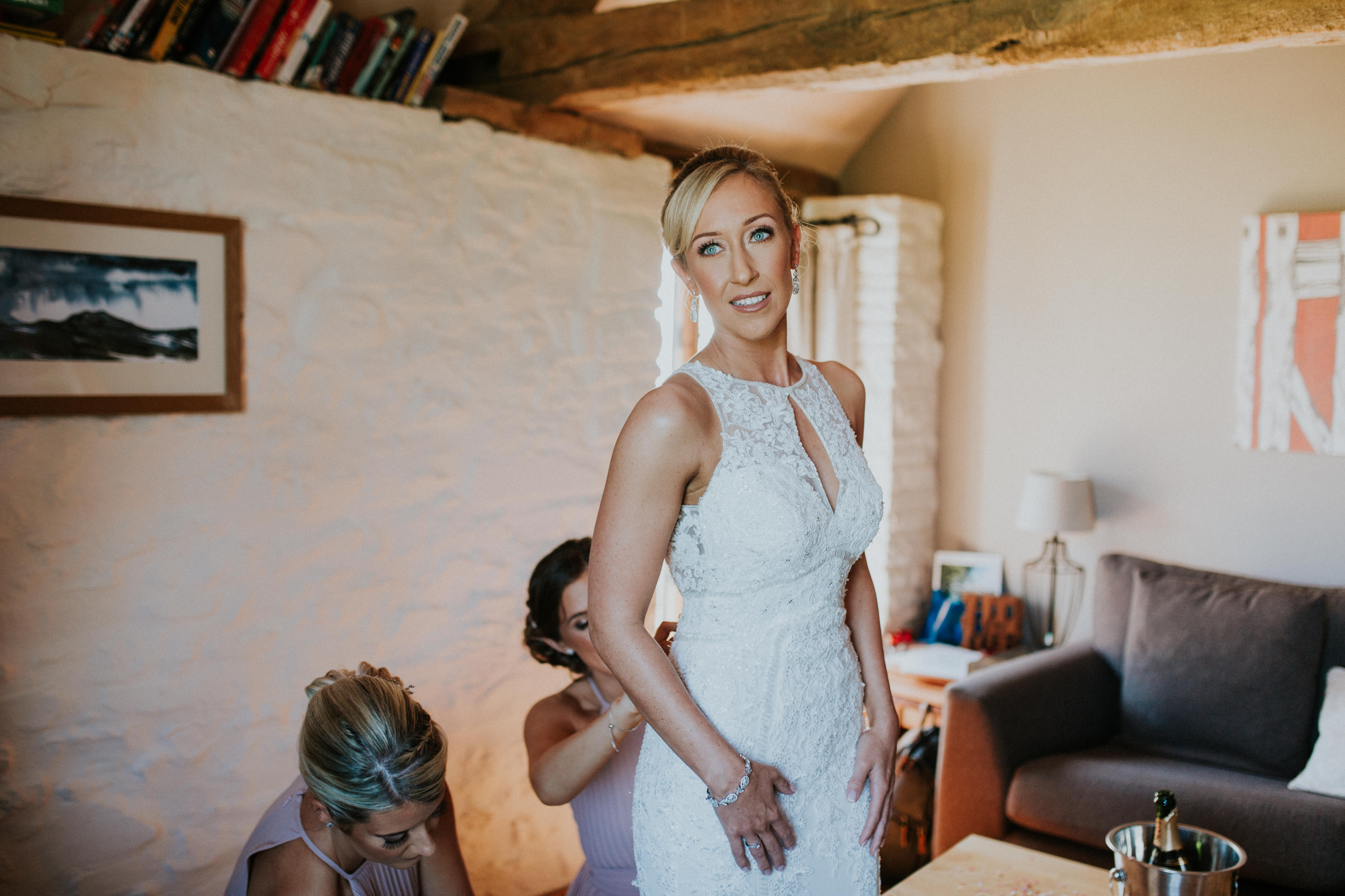 bride getting dressed 