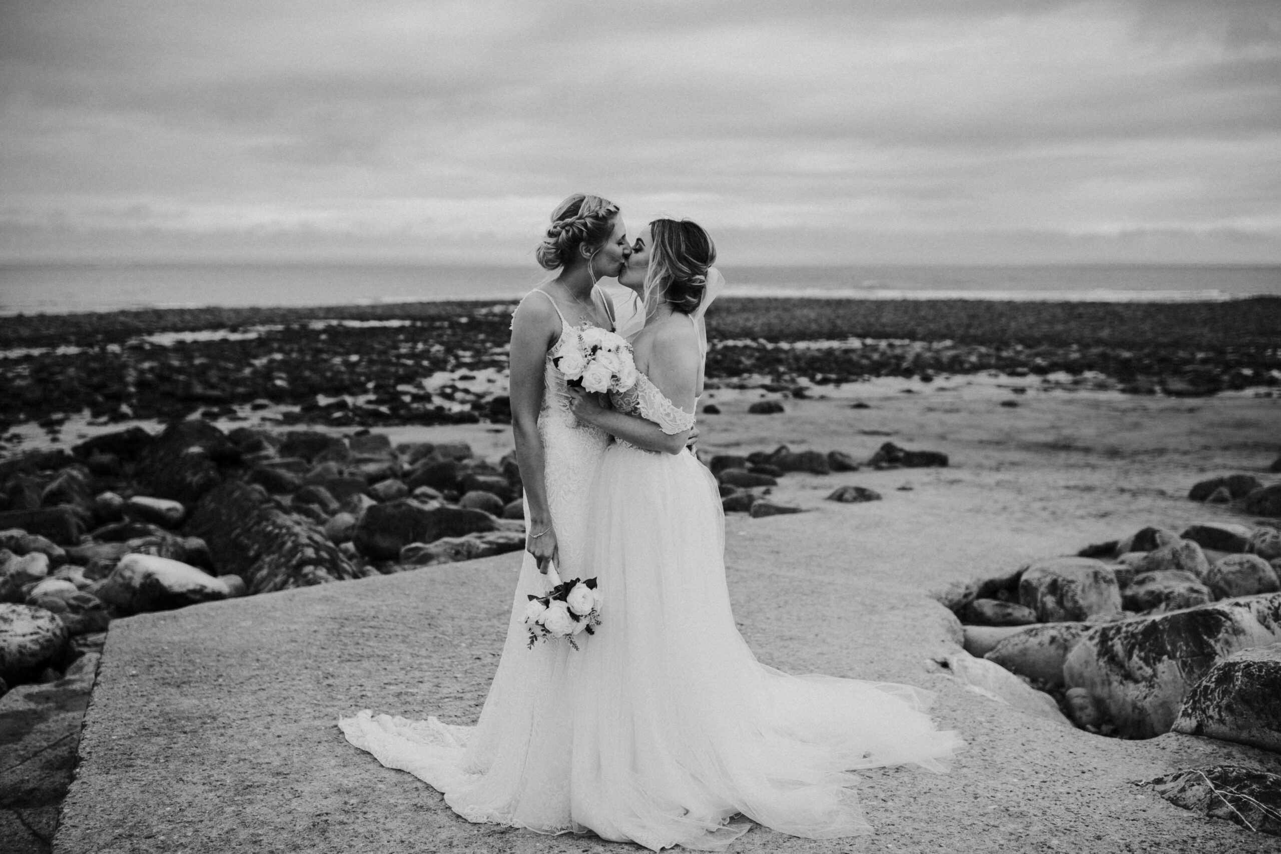 brides portraits down the beach 