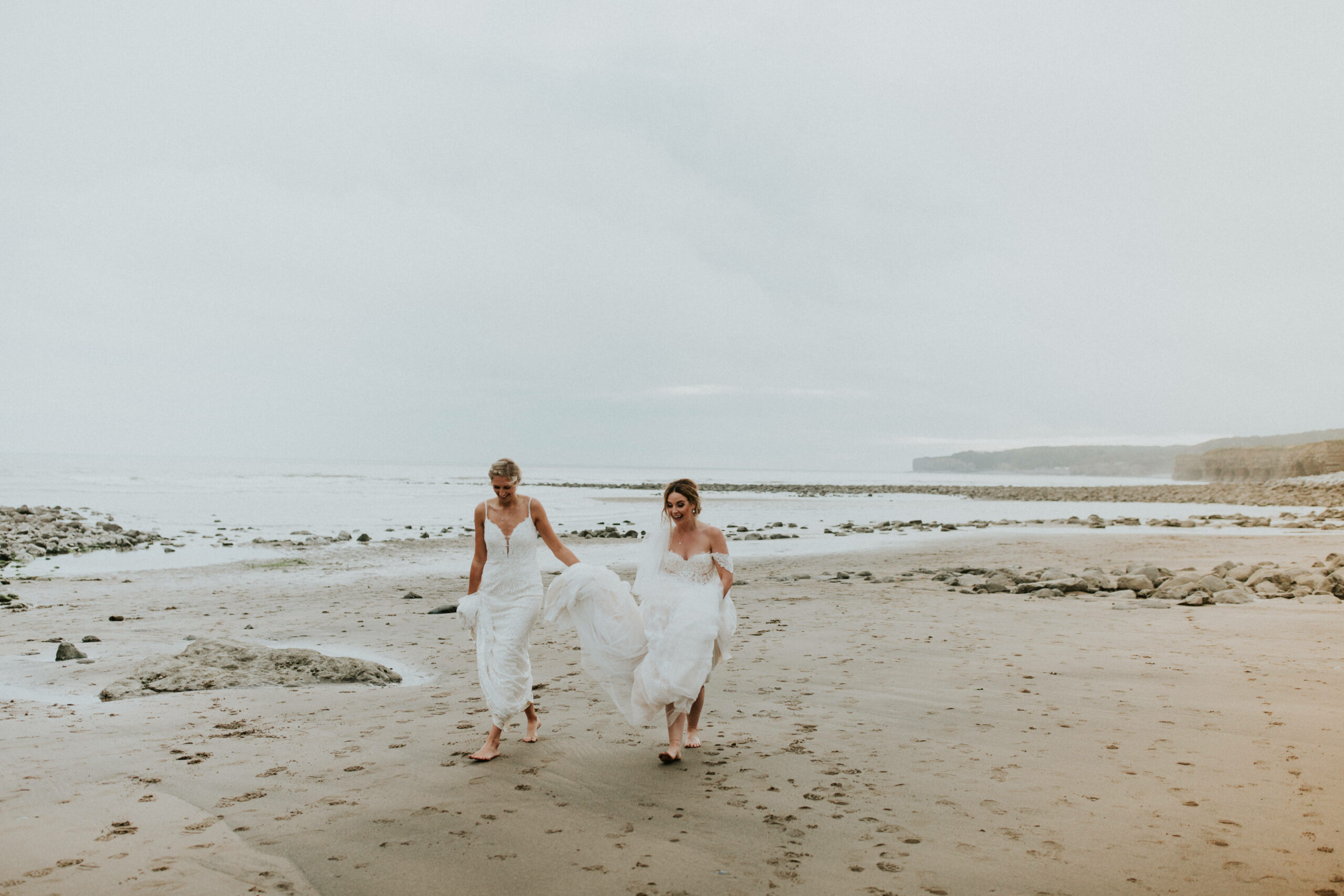 brides portraits down the beach 