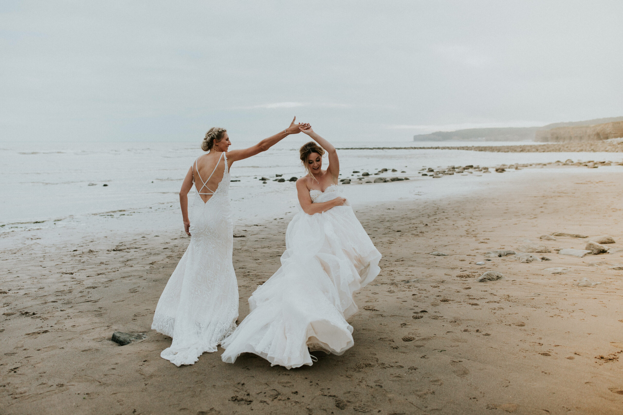 brides portraits down the beach