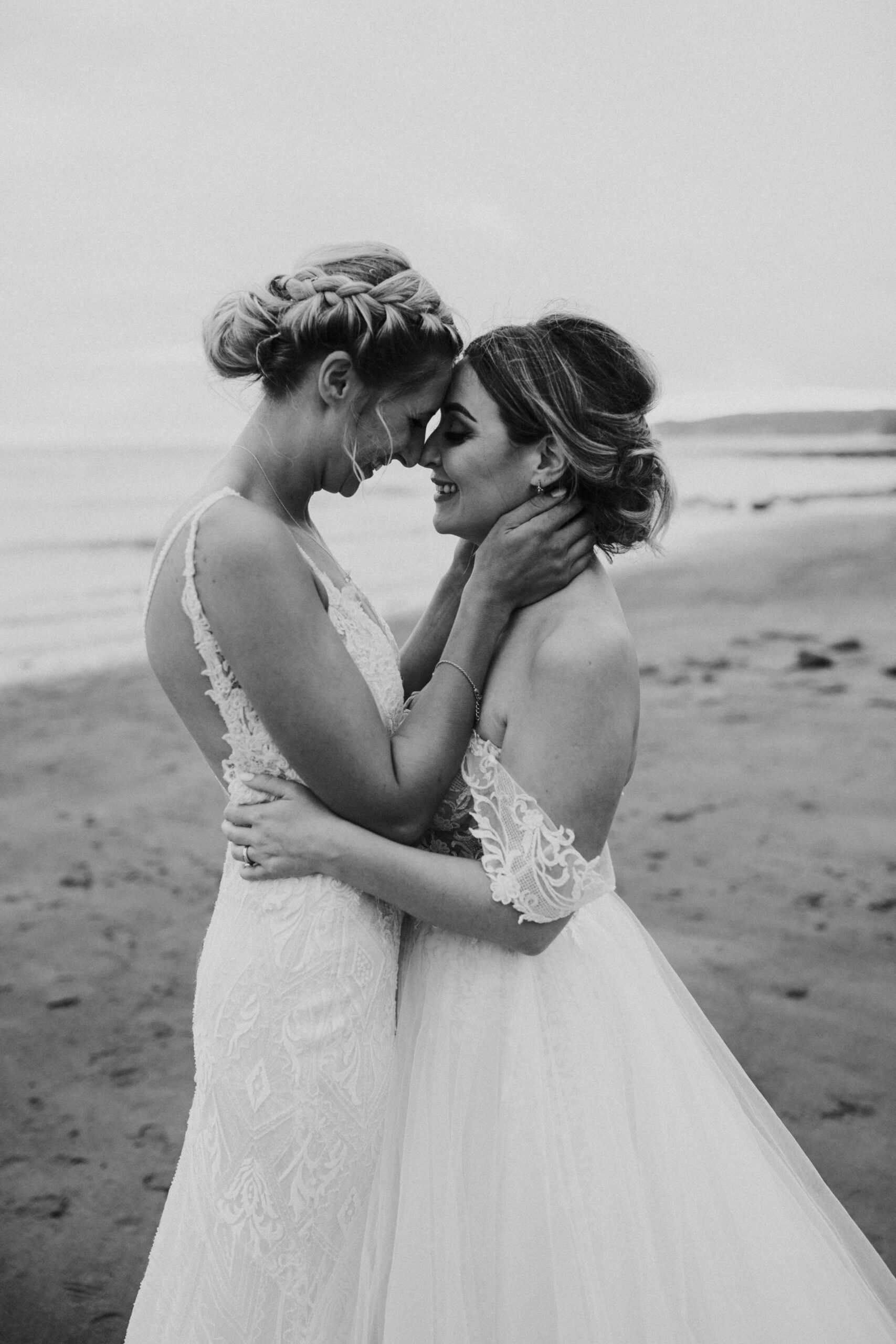 brides portraits down the beach 