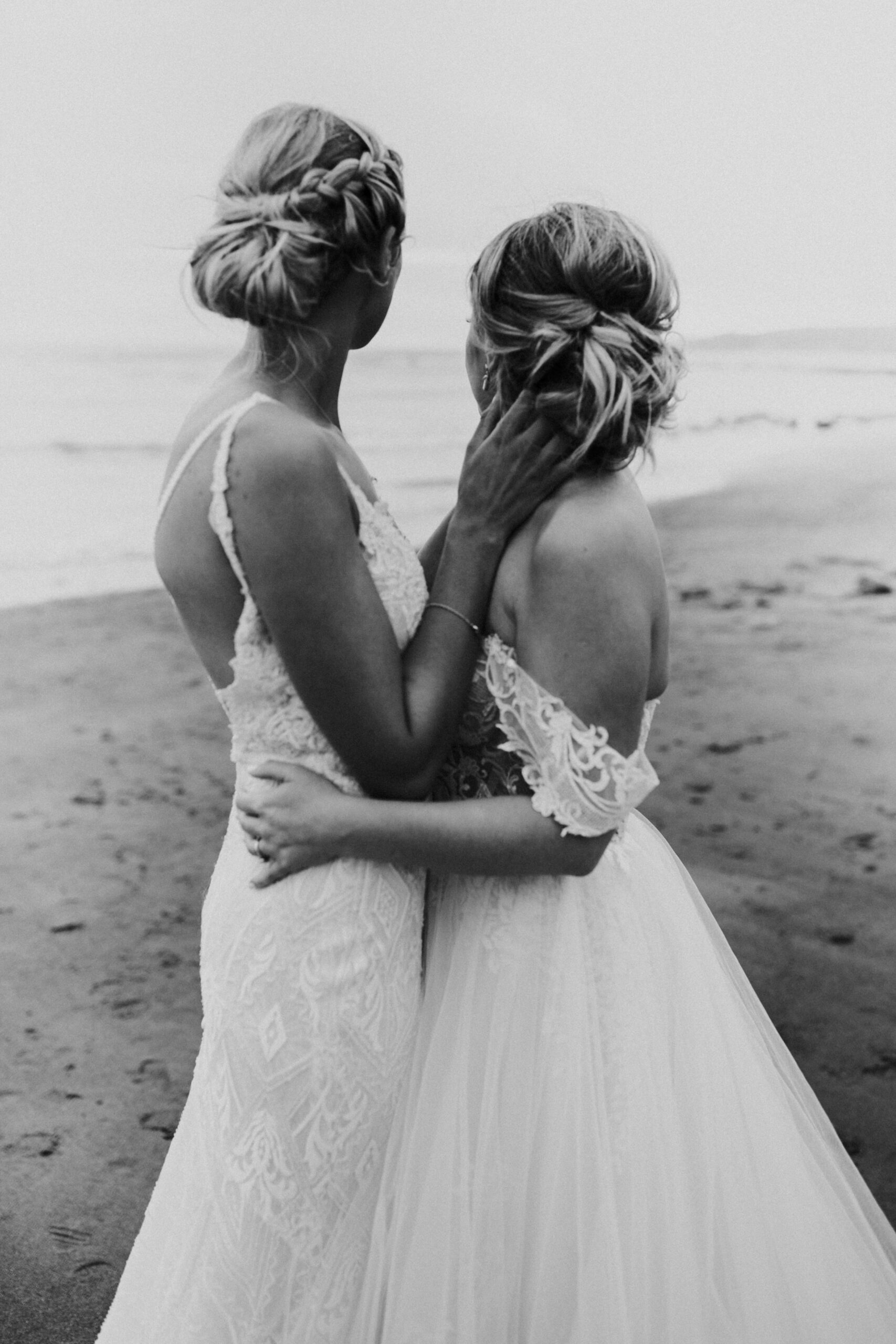 brides portraits down the beach 