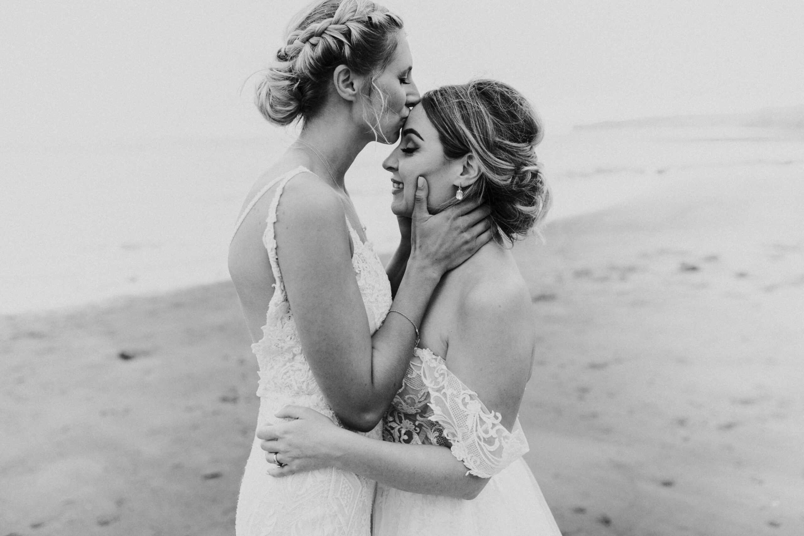 brides portraits down the beach 