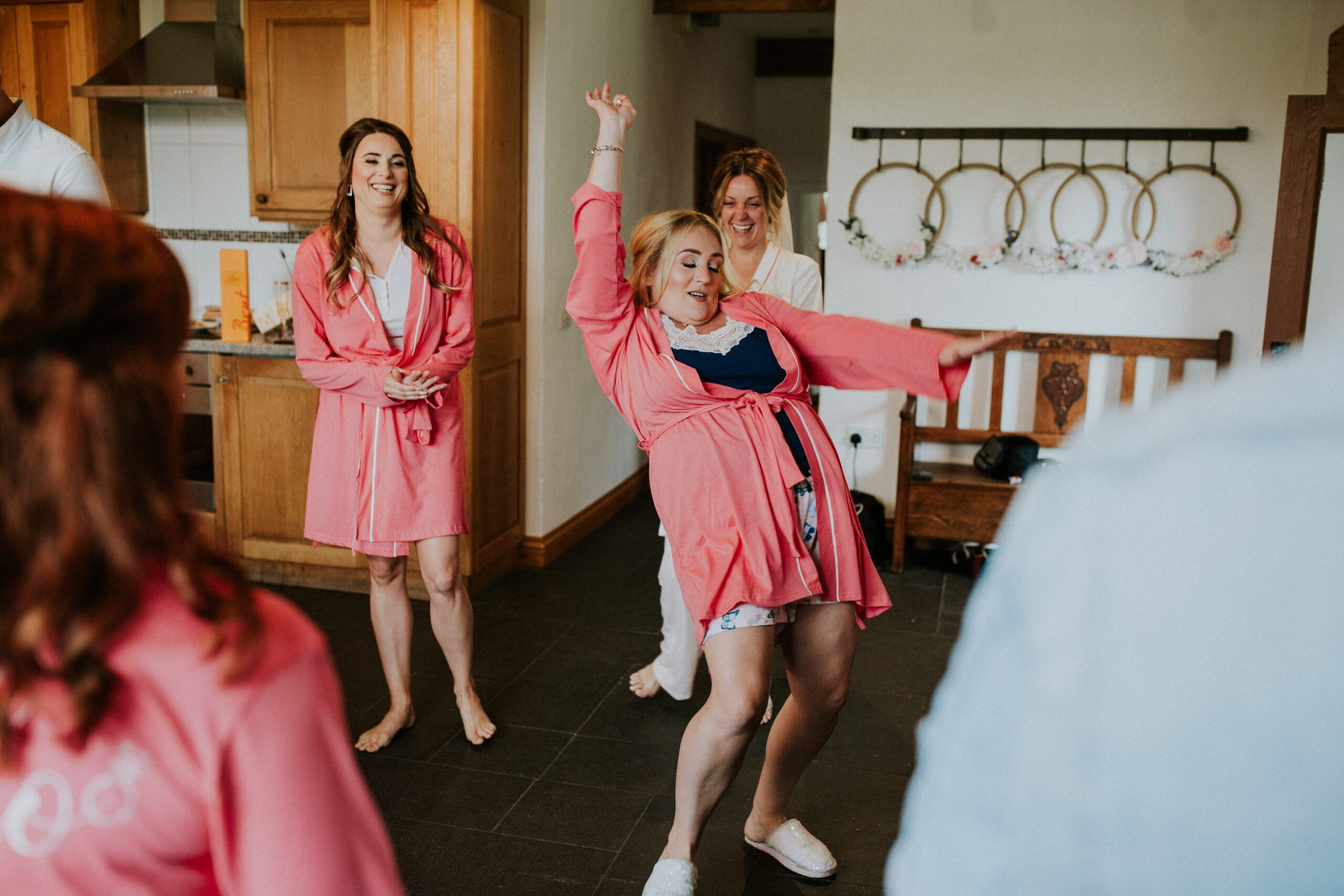 bride dancing around the room 