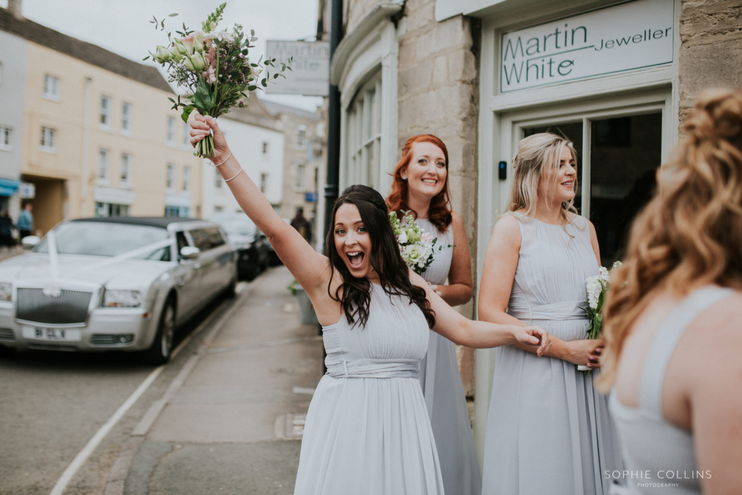 bridesmaids laughing